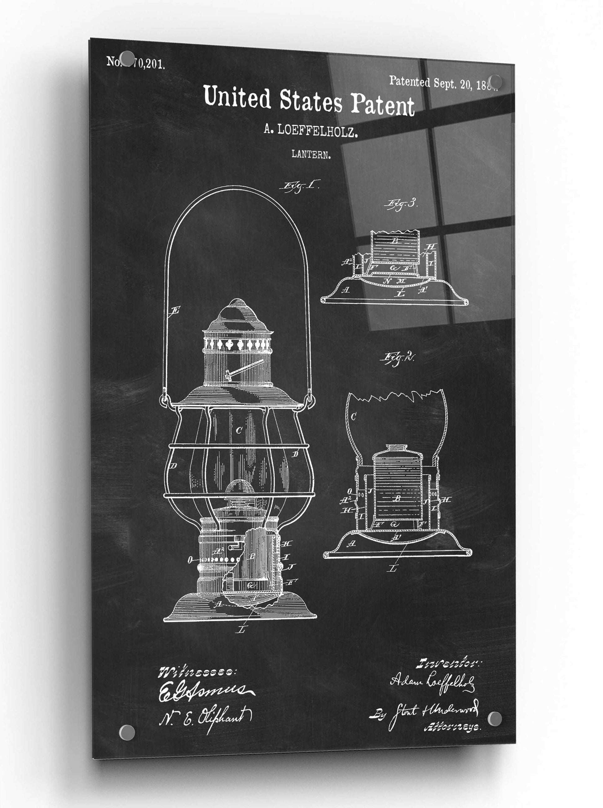 Epic Art 'Lantern Blueprint Patent Chalkboard,' by Acrylic Glass Wall Art,24x36