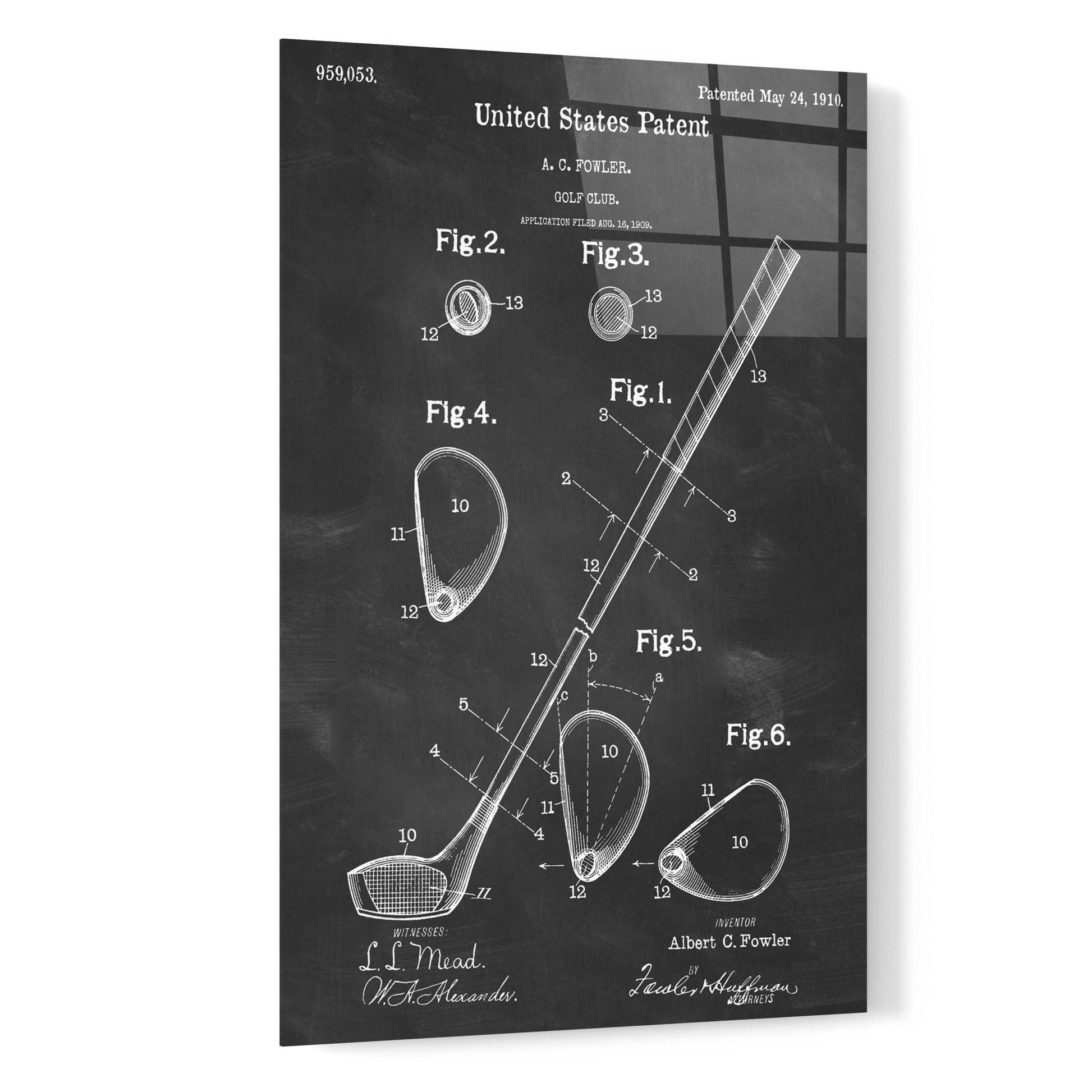 Epic Art 'Golf Club Blueprint Patent Chalkboard,' by Acrylic Glass Wall Art,16x24