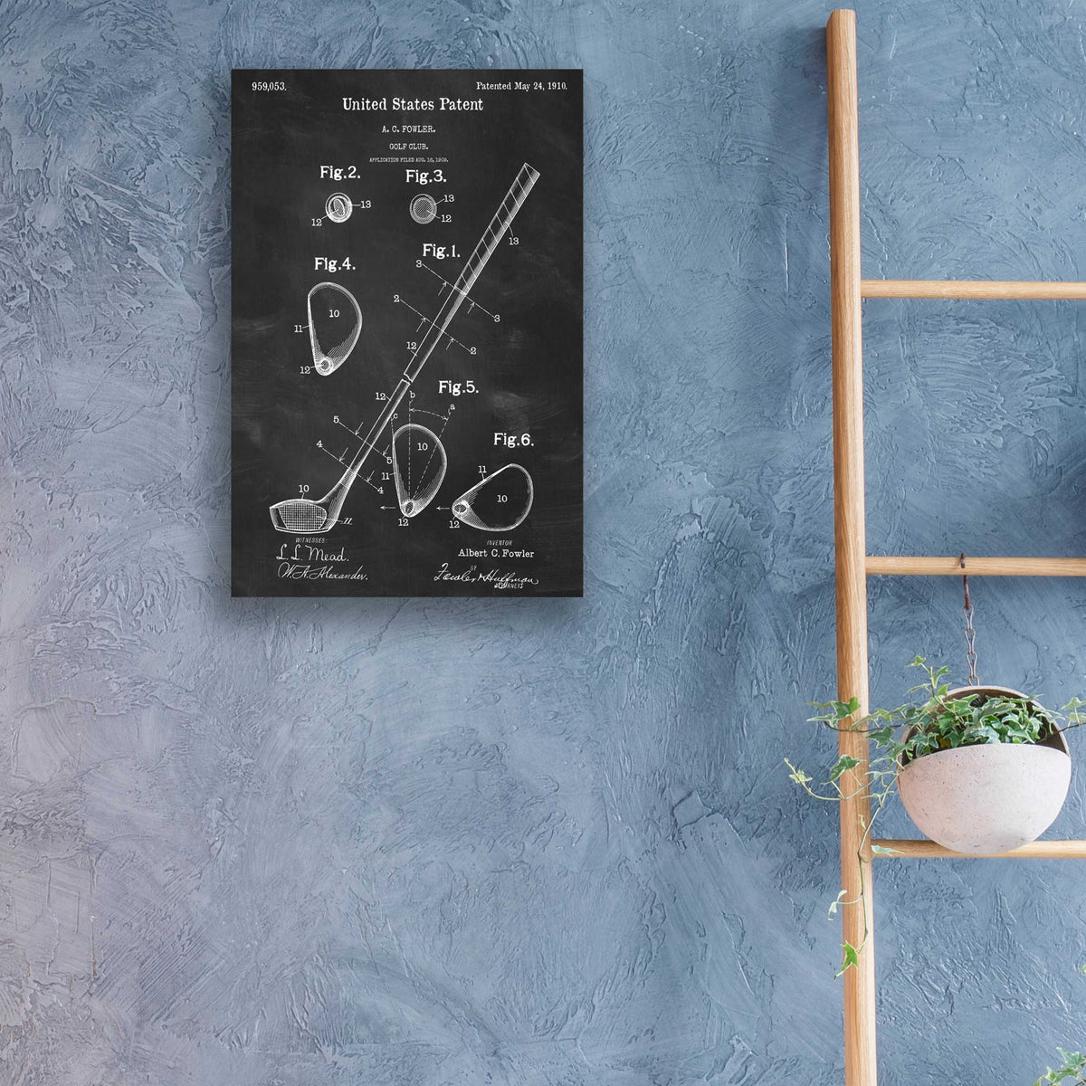 Epic Art 'Golf Club Blueprint Patent Chalkboard,' by Acrylic Glass Wall Art,16x24