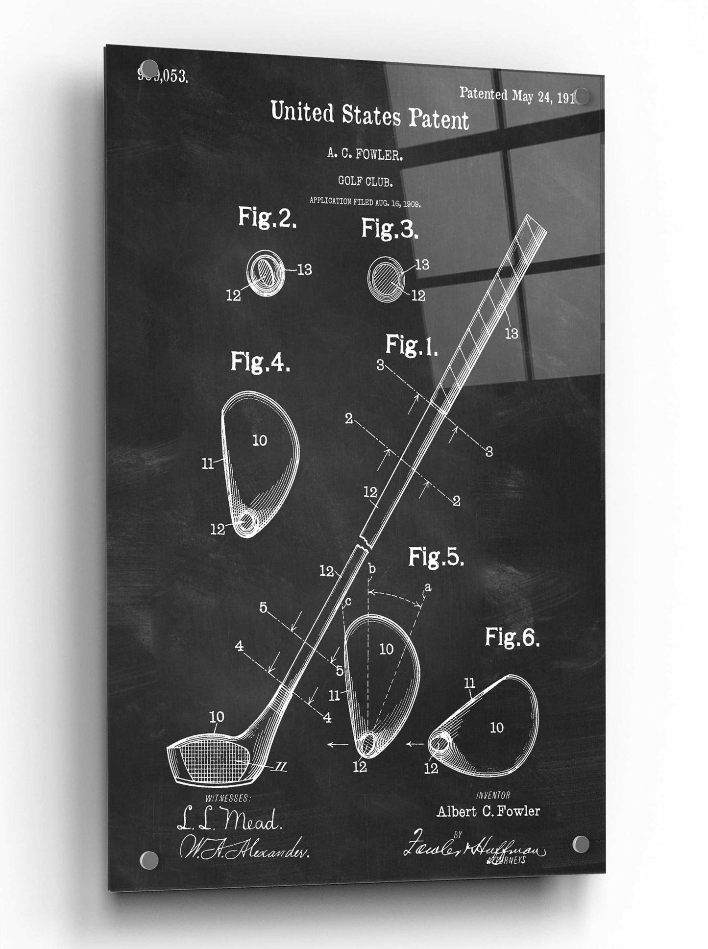 Epic Art 'Golf Club Blueprint Patent Chalkboard,' by Acrylic Glass Wall Art,24x36