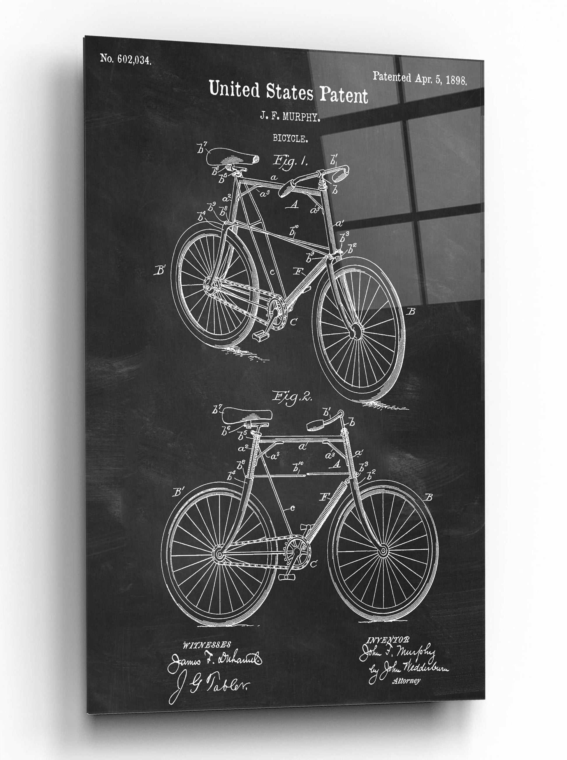 Epic Art 'Bicycle Blueprint Patent Chalkboard,' by Acrylic Glass Wall Art,12x16