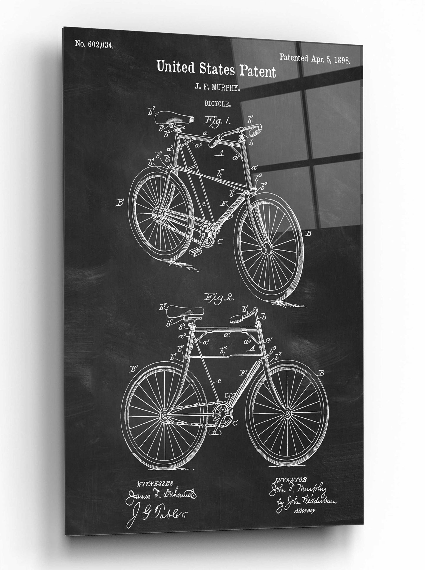 Epic Art 'Bicycle Blueprint Patent Chalkboard,' by Acrylic Glass Wall Art,16x24