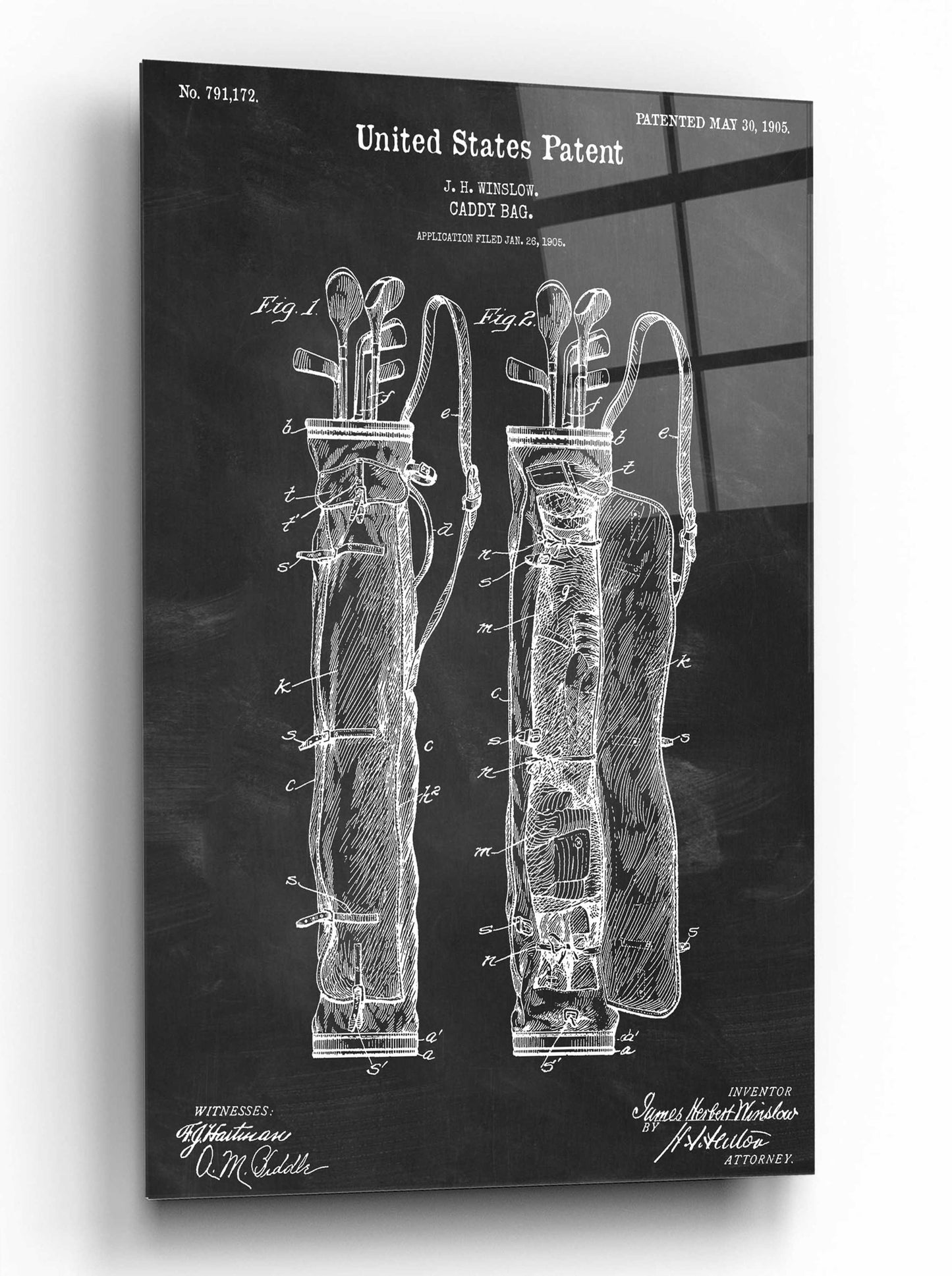 Epic Art 'Golf Bag Caddy Blueprint Patent Chalkboard,' by Acrylic Glass Wall Art,12x16