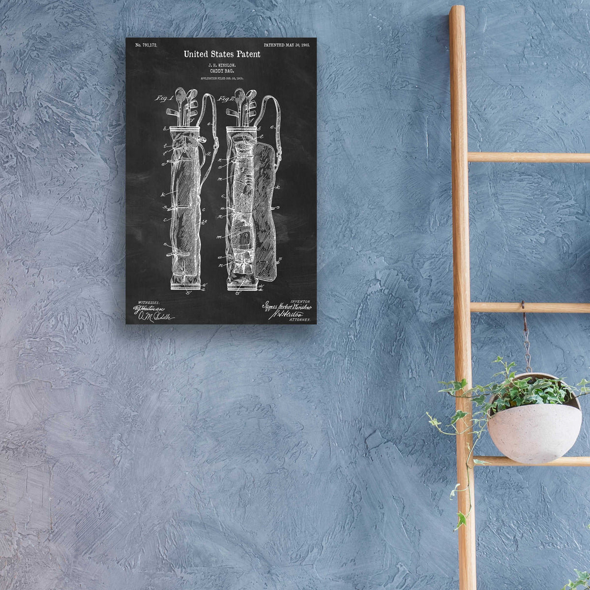 Epic Art 'Golf Bag Caddy Blueprint Patent Chalkboard,' by Acrylic Glass Wall Art,16x24