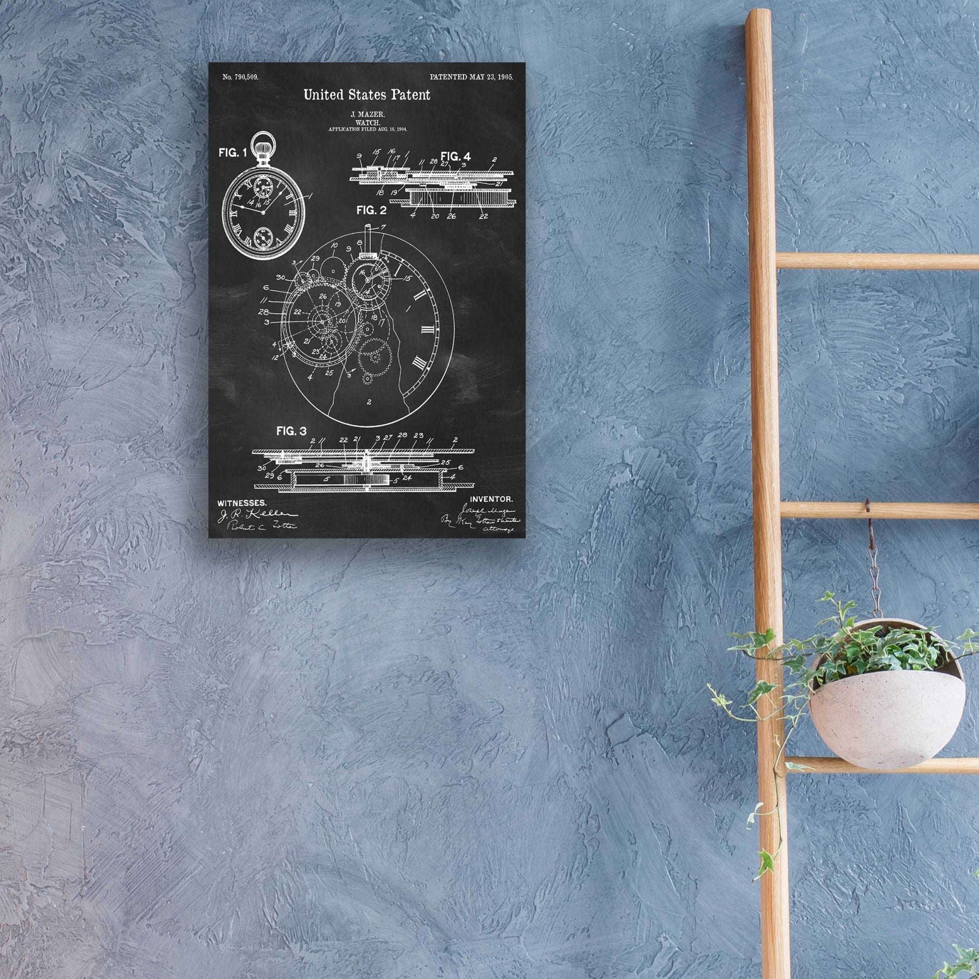 Epic Art 'Stopwatch Blueprint Patent Chalkboard,' by Acrylic Glass Wall Art,16x24