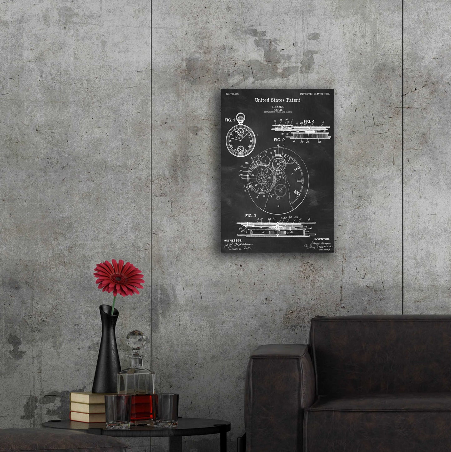 Epic Art 'Stopwatch Blueprint Patent Chalkboard,' by Acrylic Glass Wall Art,24x36