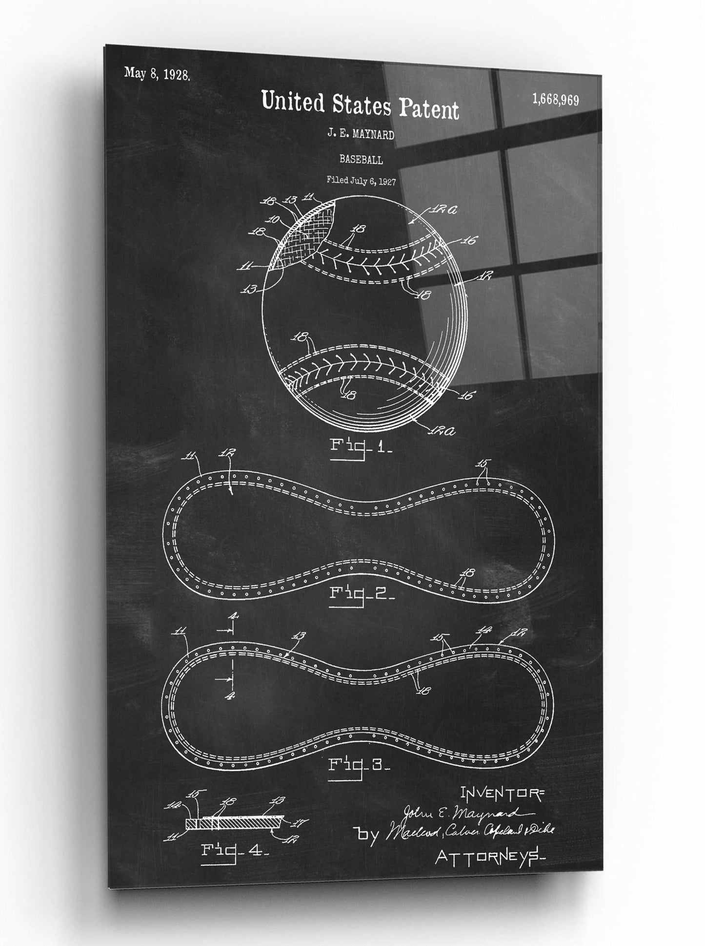 Epic Art 'Baseball Blueprint Patent Chalkboard,' by Acrylic Glass Wall Art,12x16