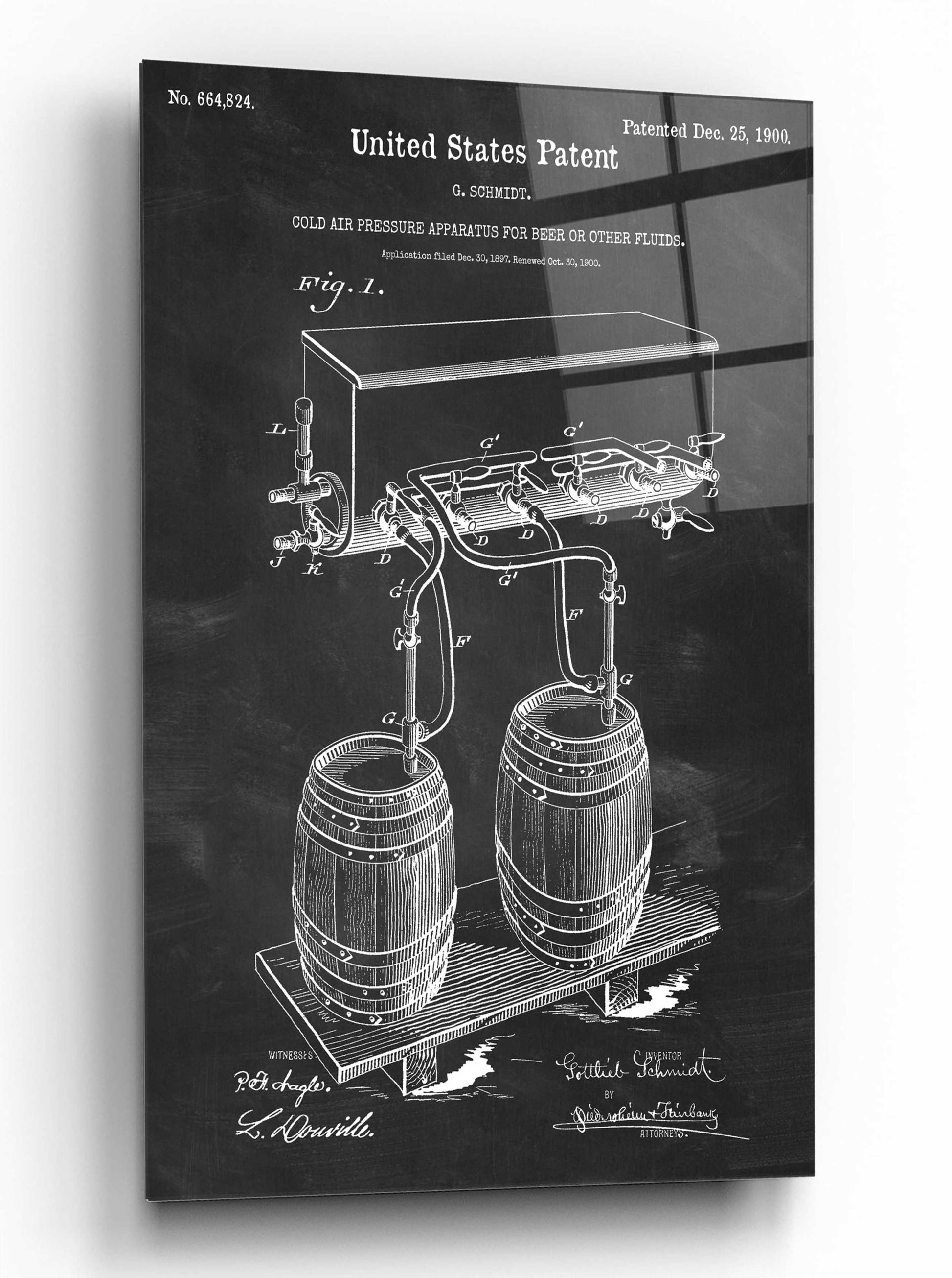 Epic Art 'Beer Barrel Blueprint Patent Chalkboard,' by Acrylic Glass Wall Art,12x16