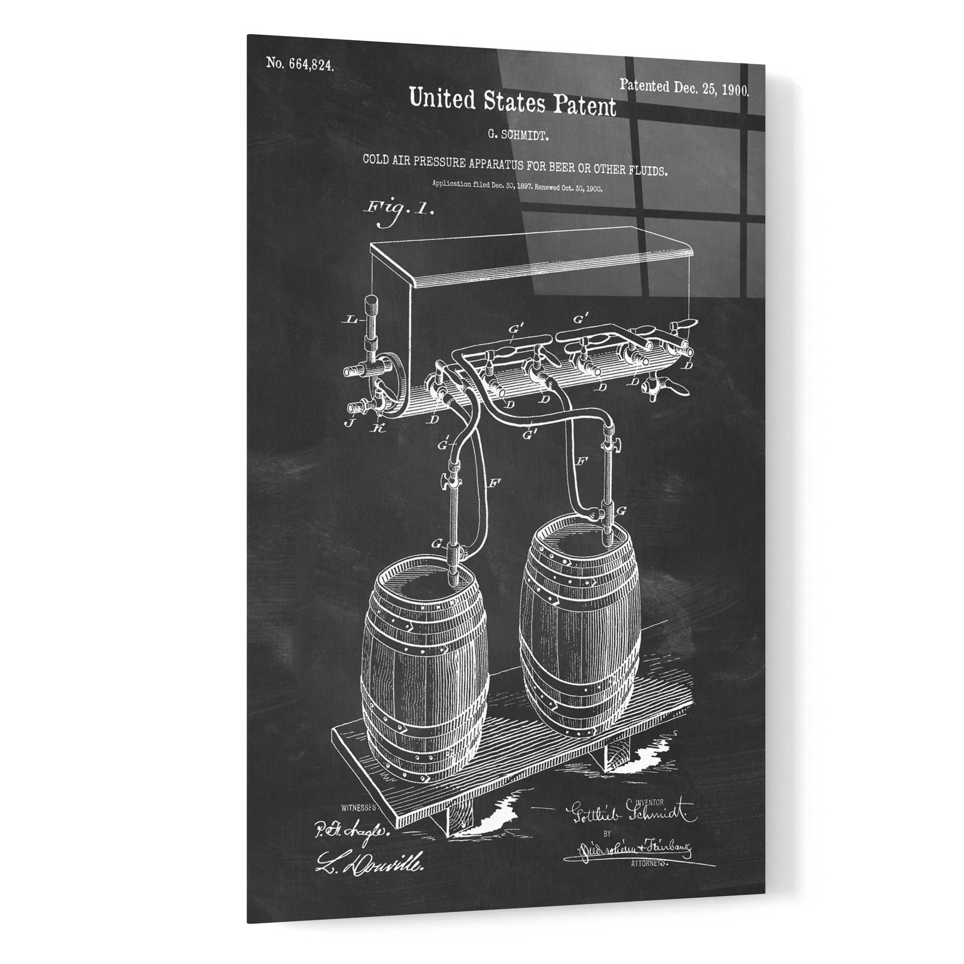 Epic Art 'Beer Barrel Blueprint Patent Chalkboard,' by Acrylic Glass Wall Art,16x24