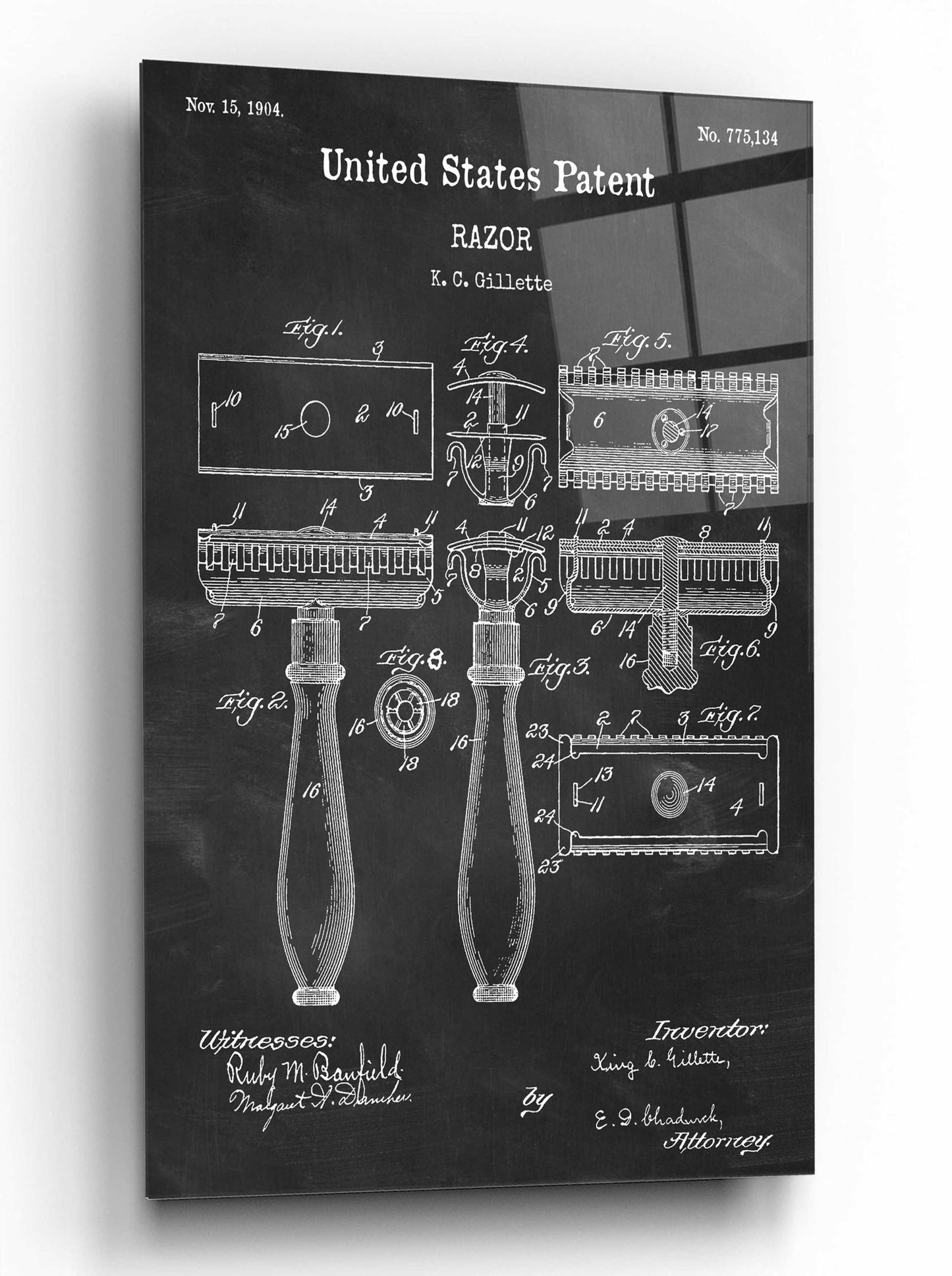 Epic Art 'Razor Blueprint Patent Chalkboard,' by Acrylic Glass Wall Art,12x16