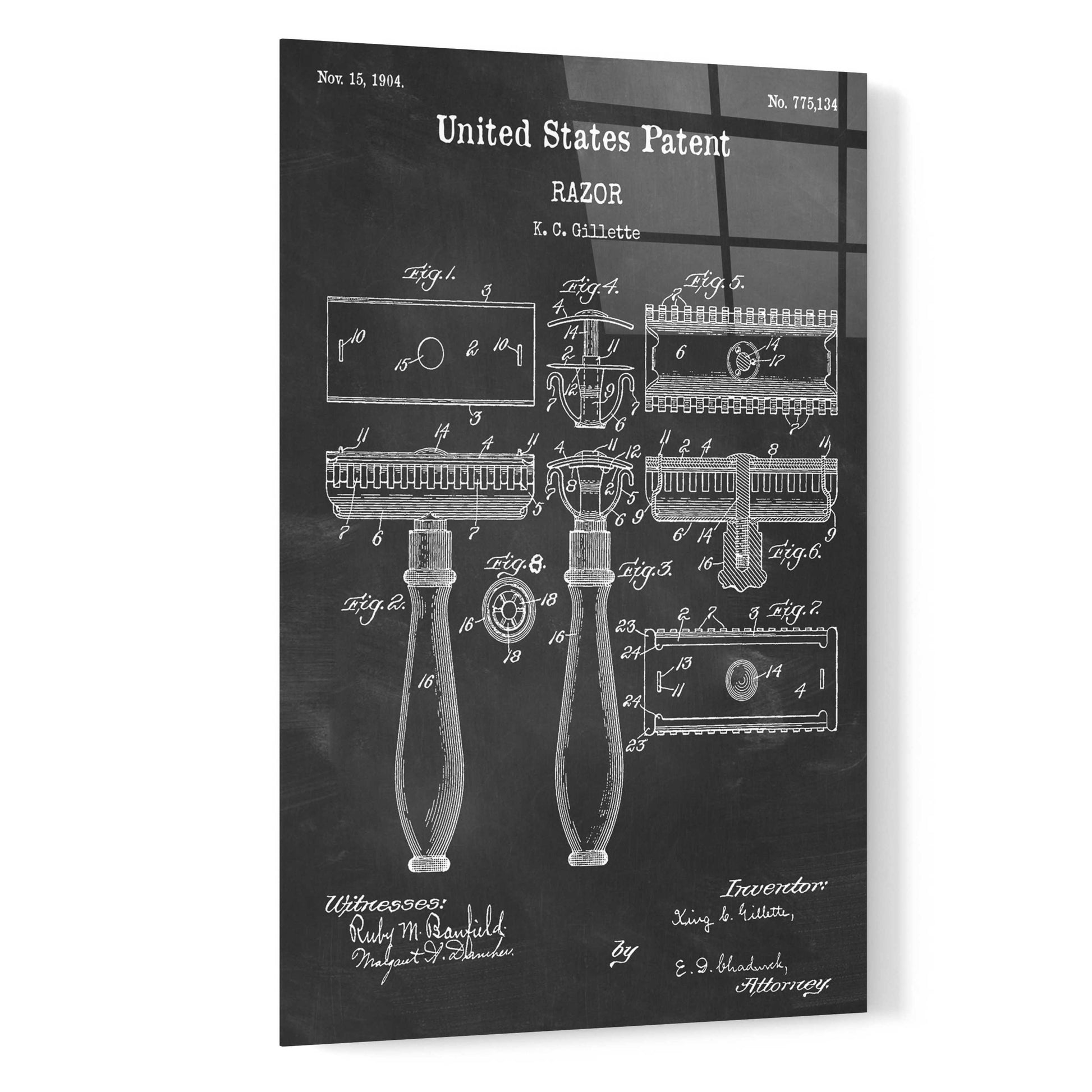 Epic Art 'Razor Blueprint Patent Chalkboard,' by Acrylic Glass Wall Art,16x24