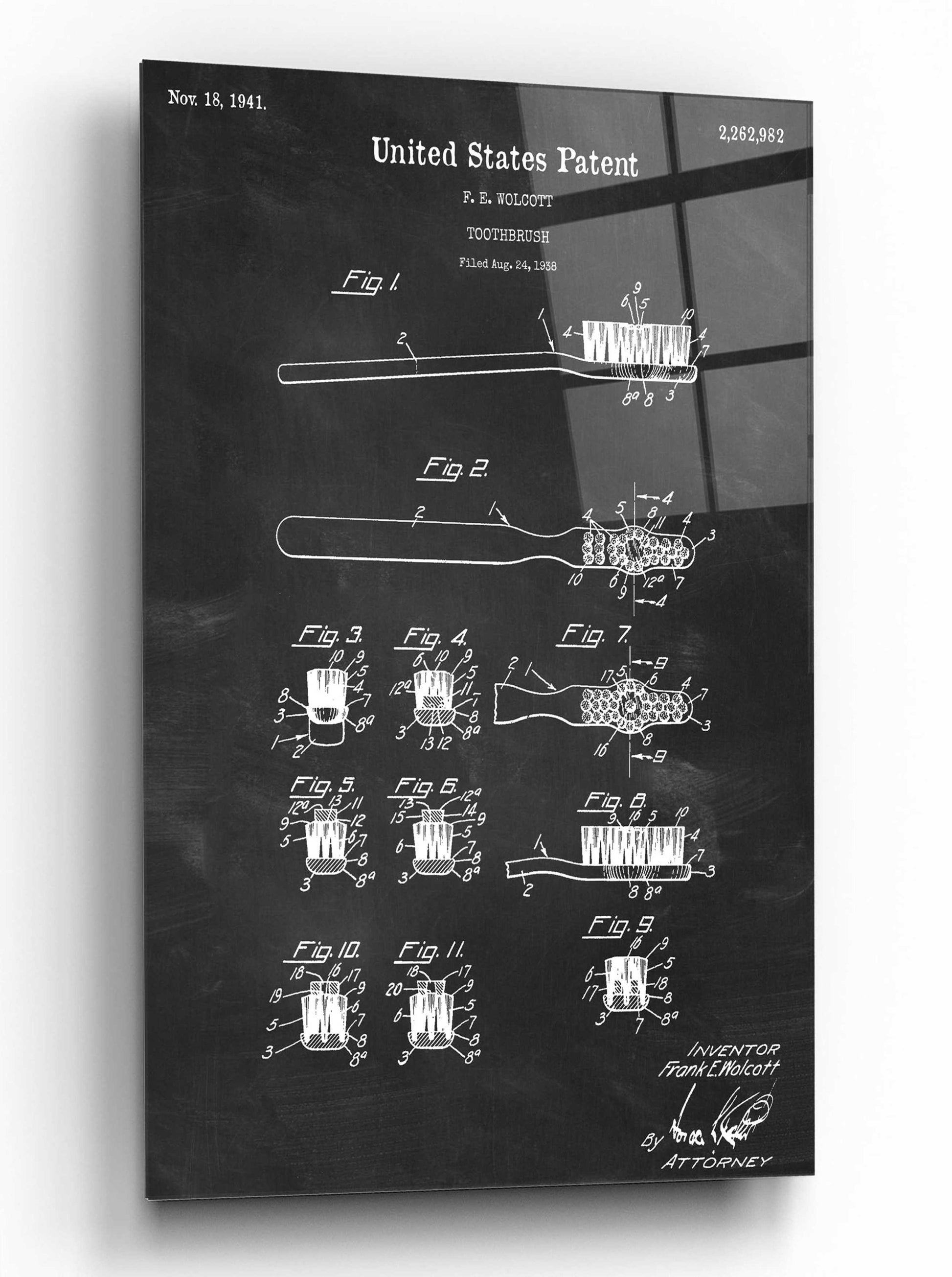 Epic Art 'Toothbrush Blueprint Patent Chalkboard,' by Acrylic Glass Wall Art,12x16