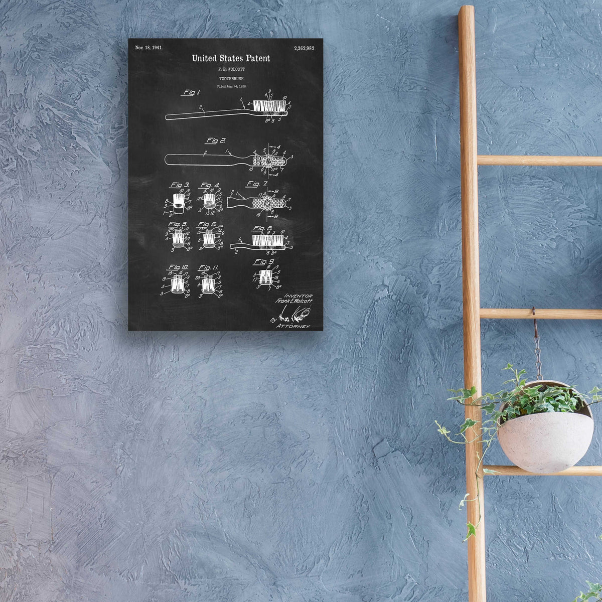 Epic Art 'Toothbrush Blueprint Patent Chalkboard,' by Acrylic Glass Wall Art,16x24