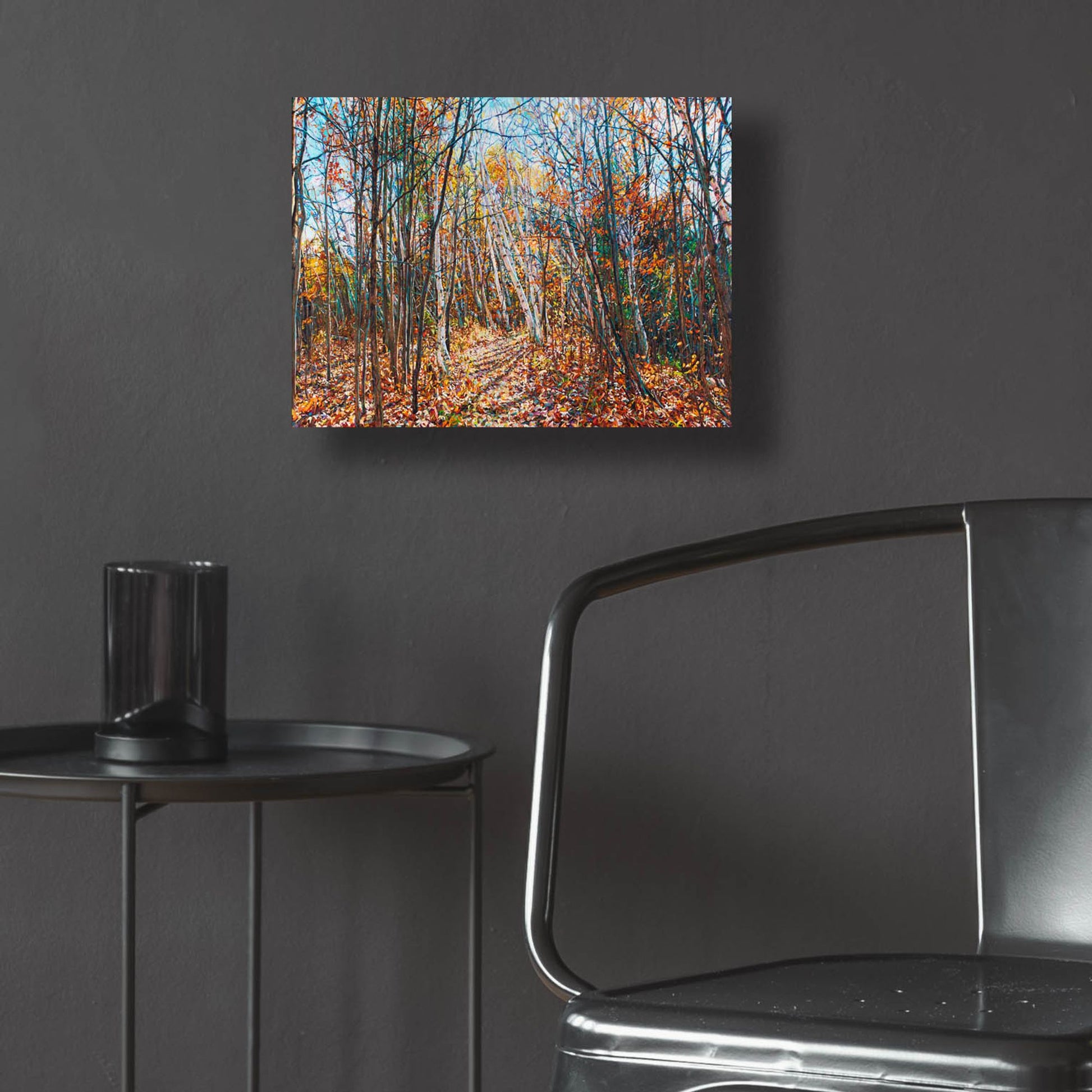 Epic Art 'Fall Forest Trail through the Birch' by Joanne Towers, Acrylic Glass Wall Art,16x12