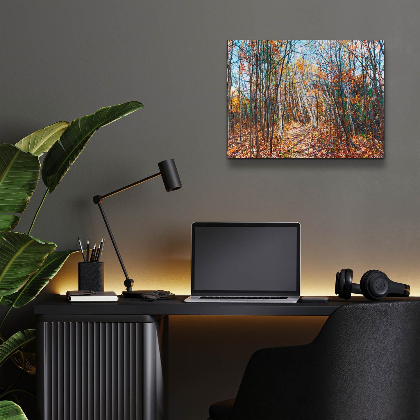 Epic Art 'Fall Forest Trail through the Birch' by Joanne Towers, Acrylic Glass Wall Art,16x12