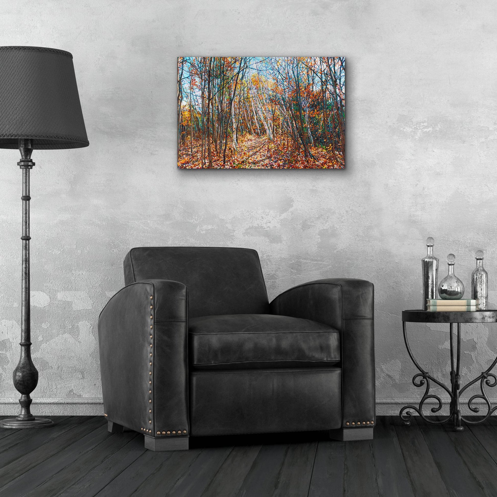 Epic Art 'Fall Forest Trail through the Birch' by Joanne Towers, Acrylic Glass Wall Art,24x16