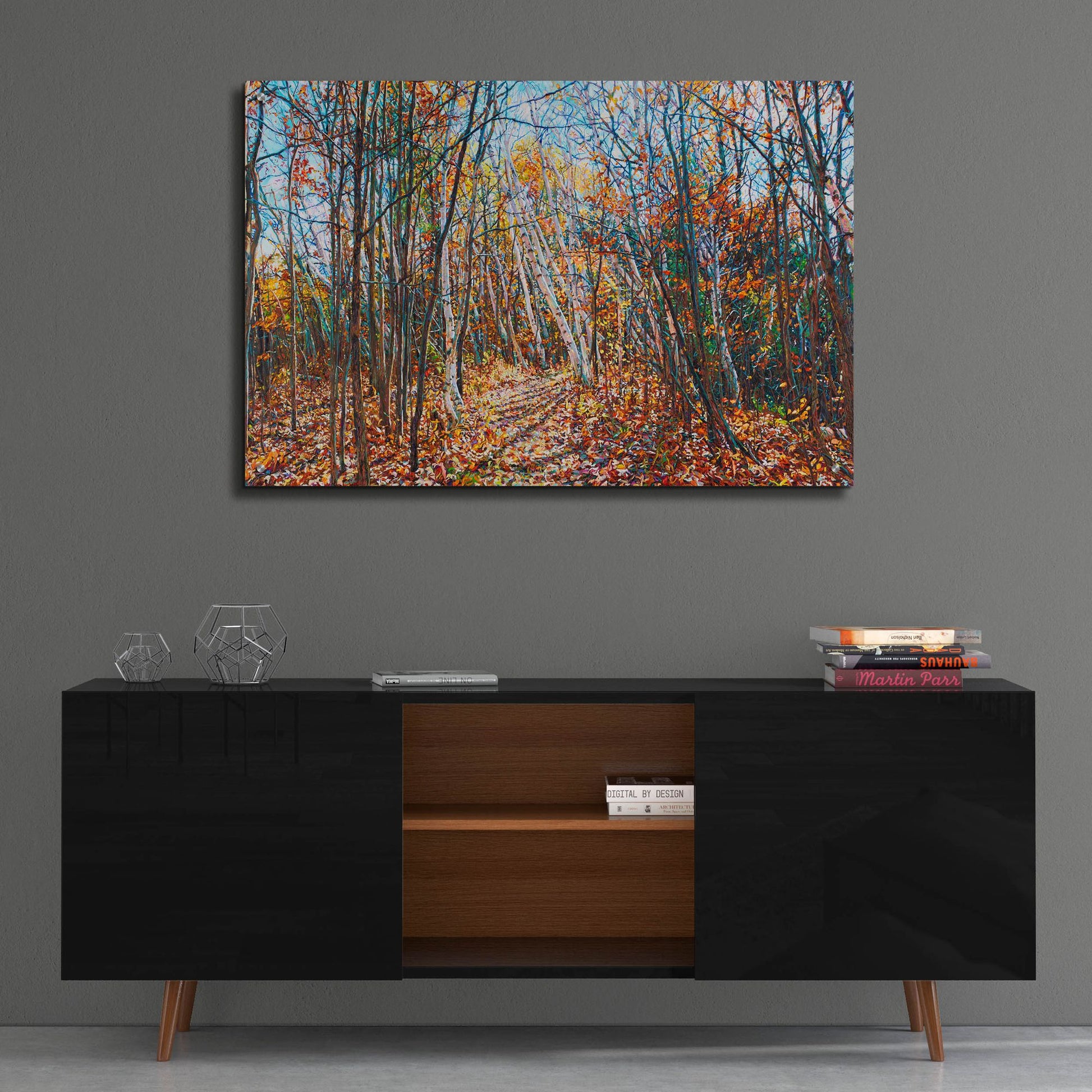 Epic Art 'Fall Forest Trail through the Birch' by Joanne Towers, Acrylic Glass Wall Art,36x24