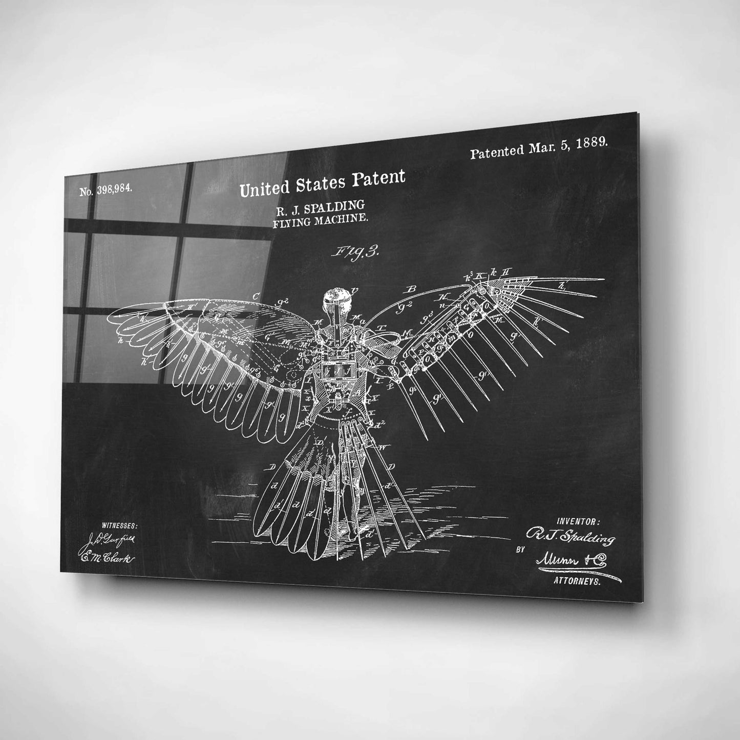 Epic Art 'Flying Machine Blueprint Patent Chalkboard,' by Acrylic Glass Wall Art,16x12