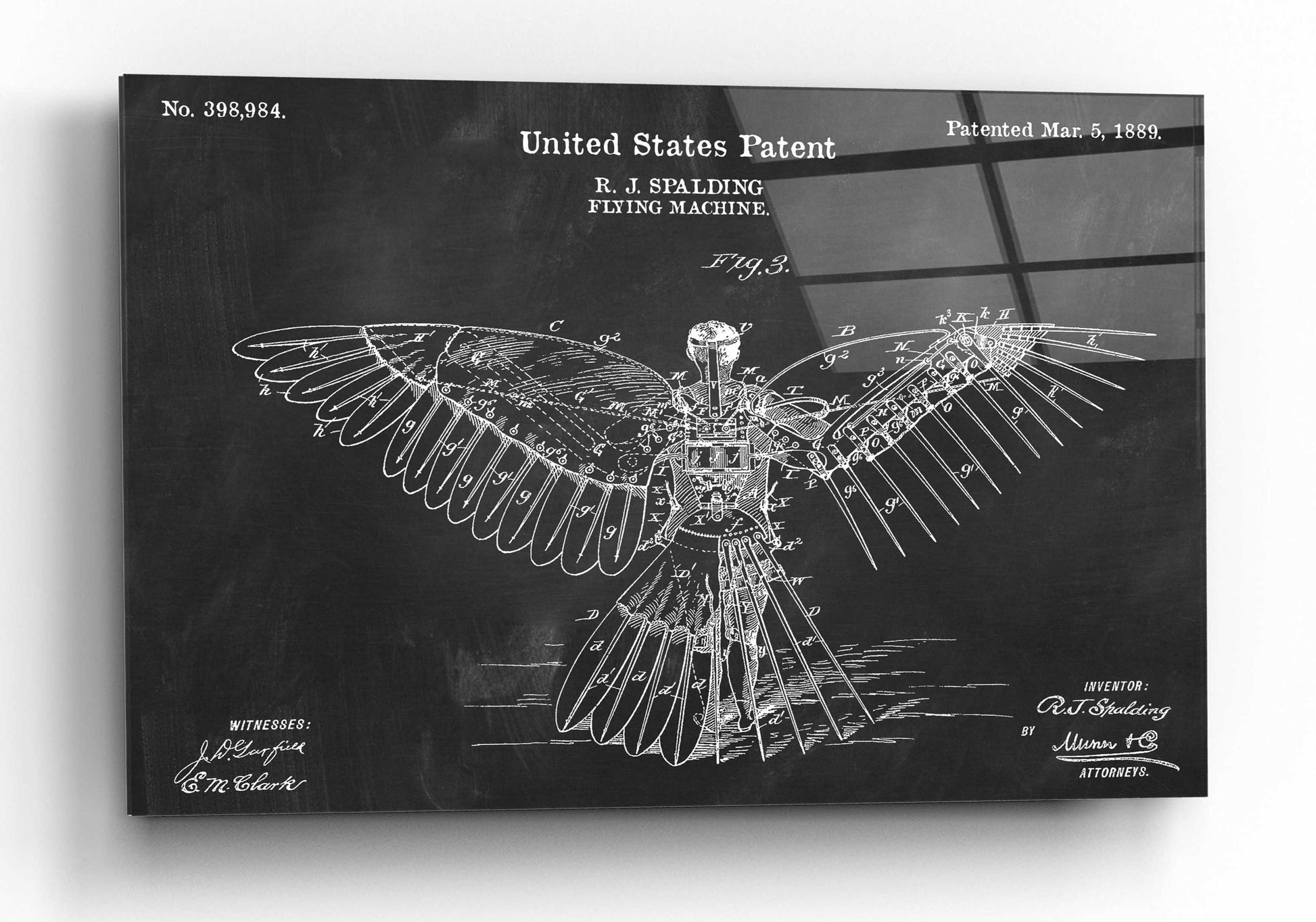 Epic Art 'Flying Machine Blueprint Patent Chalkboard,' by Acrylic Glass Wall Art,16x12