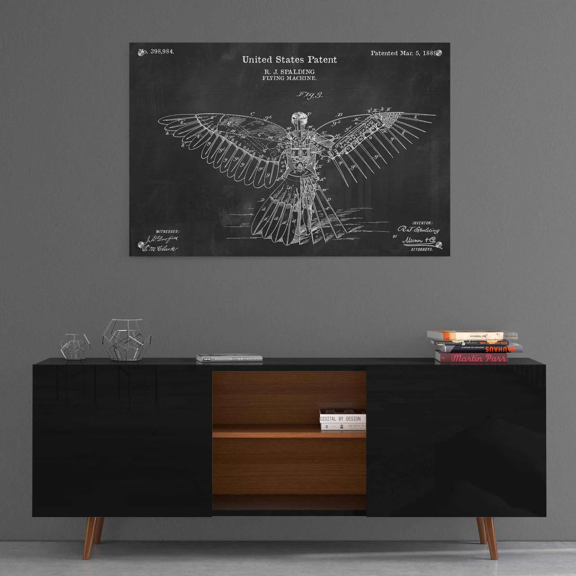 Epic Art 'Flying Machine Blueprint Patent Chalkboard,' by Acrylic Glass Wall Art,36x24