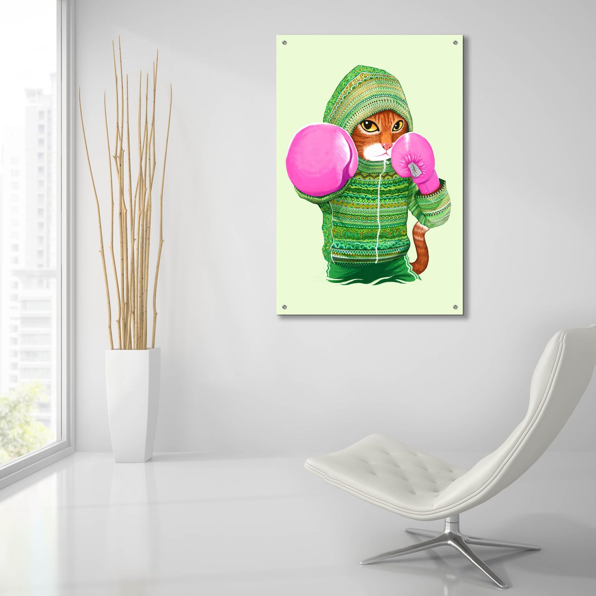 Epic Art 'Boxing Cat 4' by Tummeow, Acrylic Glass Wall Art,24x36