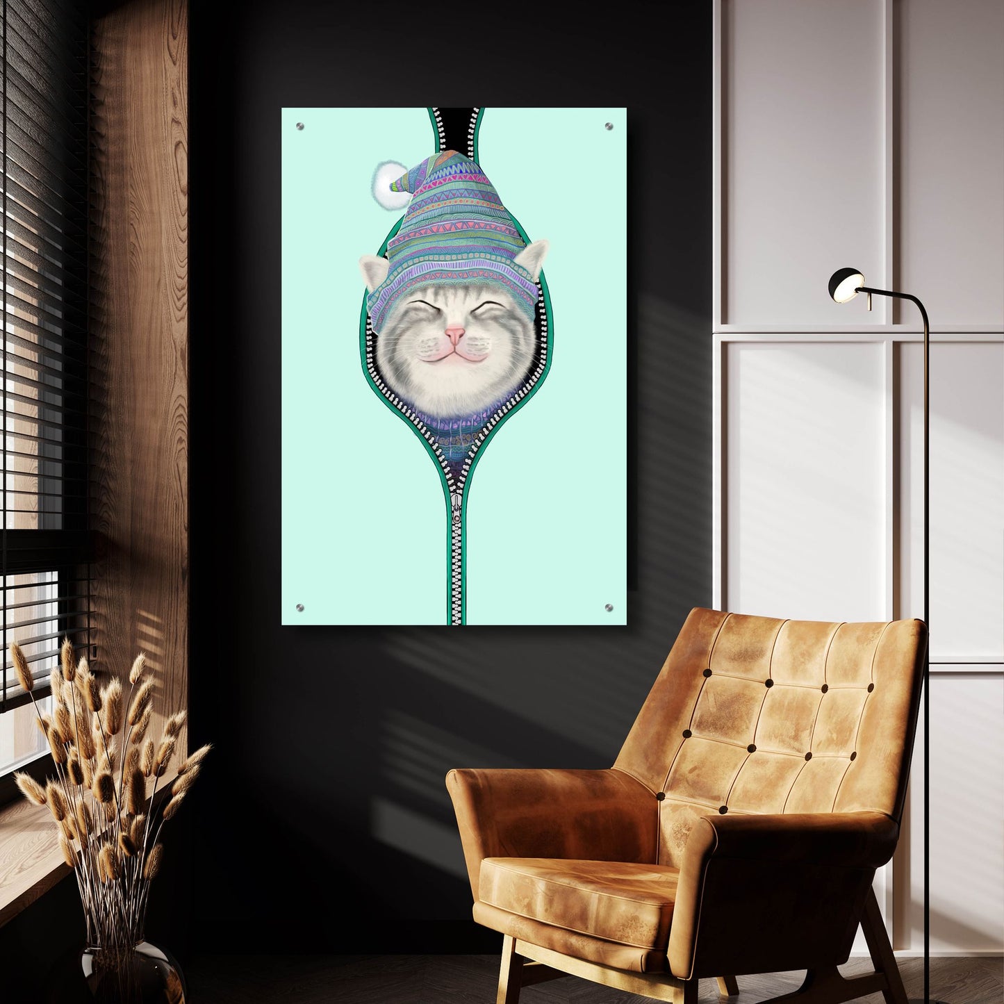 Epic Art 'Cat In The Zip' by Tummeow, Acrylic Glass Wall Art,24x36