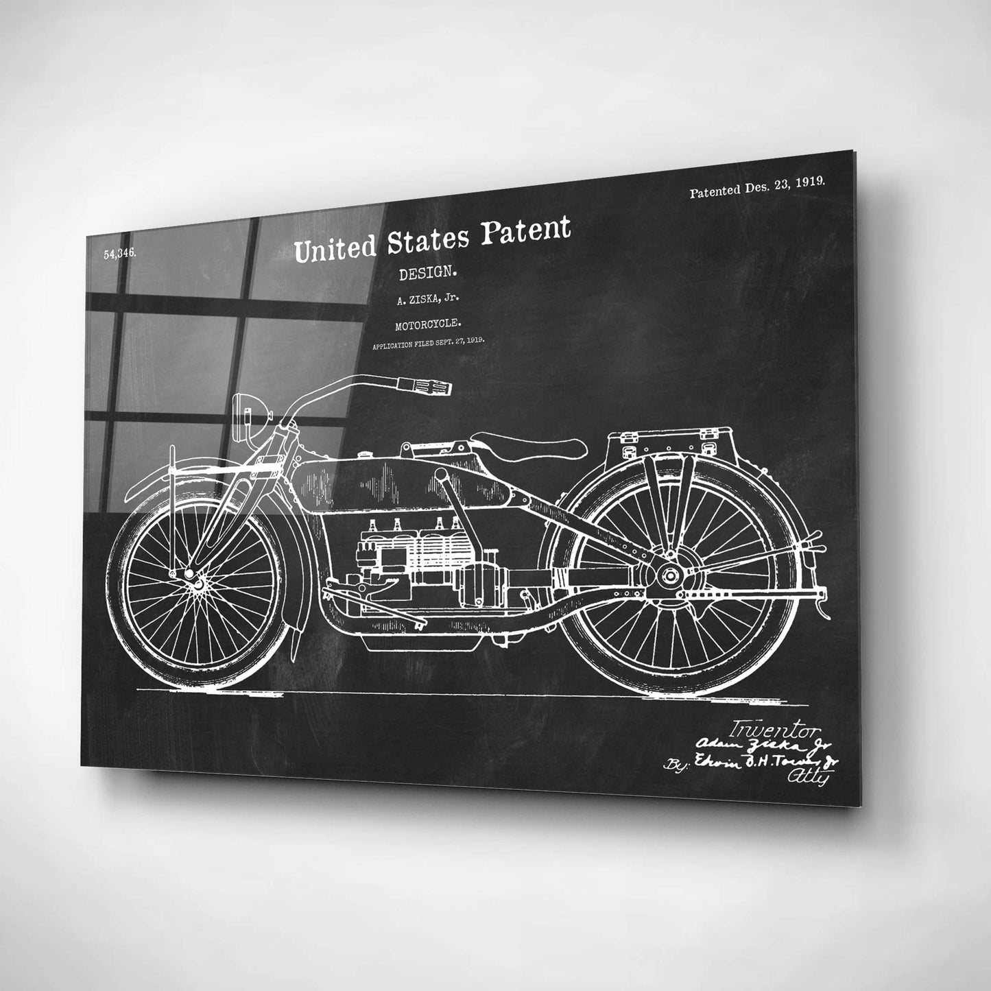 Epic Art 'Vintage Motorcycle Blueprint Patent Chalkboard,' by Acrylic Glass Wall Art,16x12