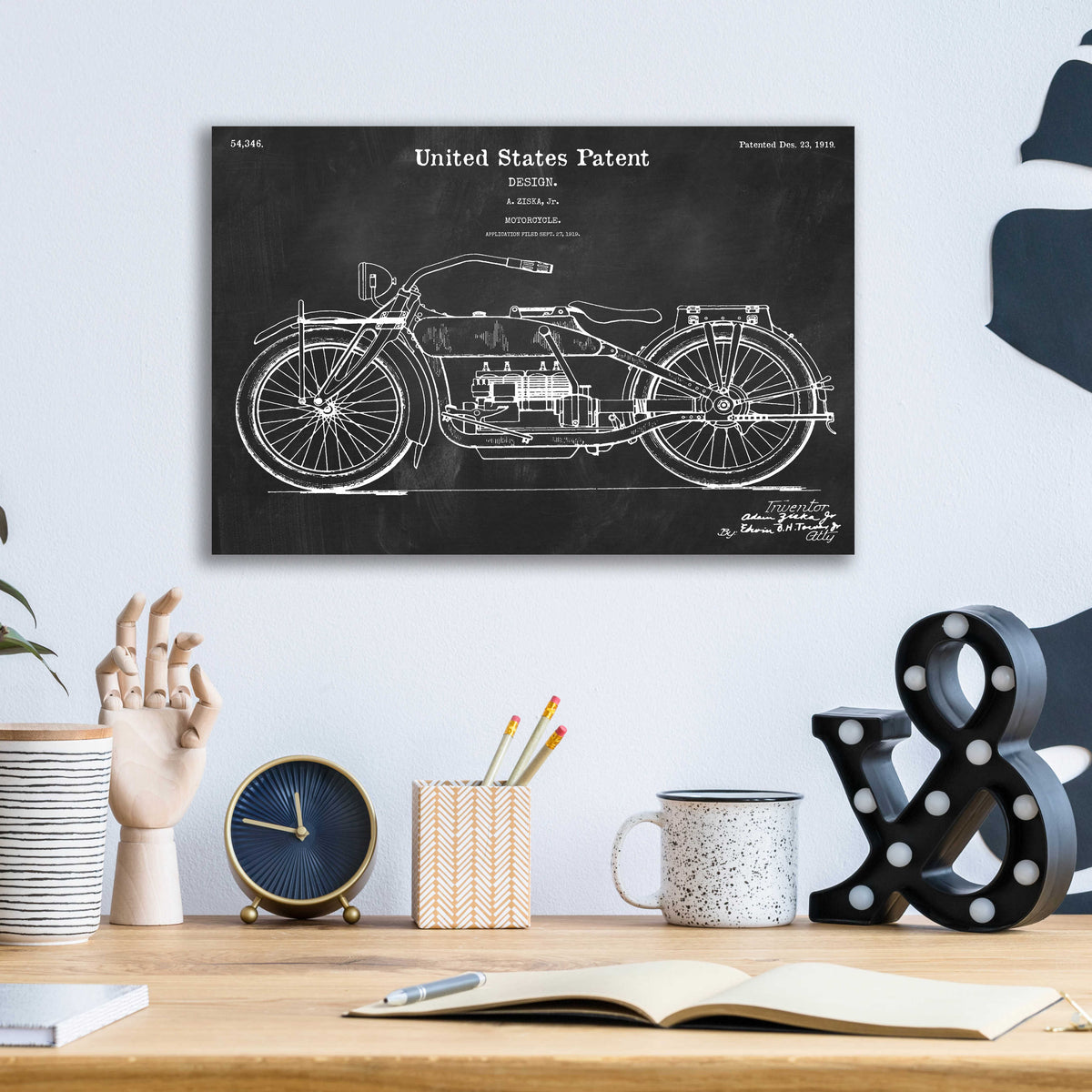 Epic Art 'Vintage Motorcycle Blueprint Patent Chalkboard,' by Acrylic Glass Wall Art,16x12
