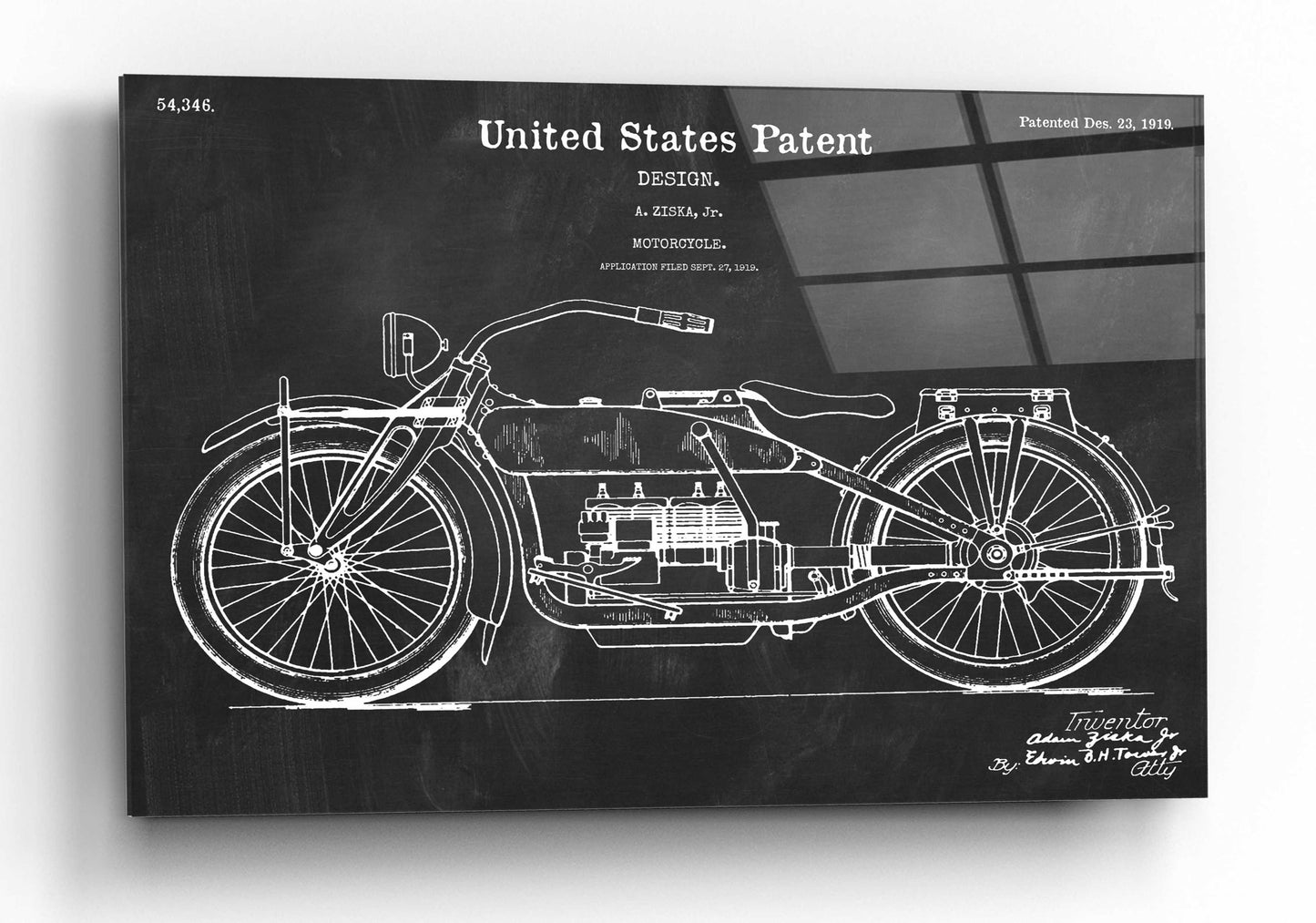 Epic Art 'Vintage Motorcycle Blueprint Patent Chalkboard,' by Acrylic Glass Wall Art,16x12