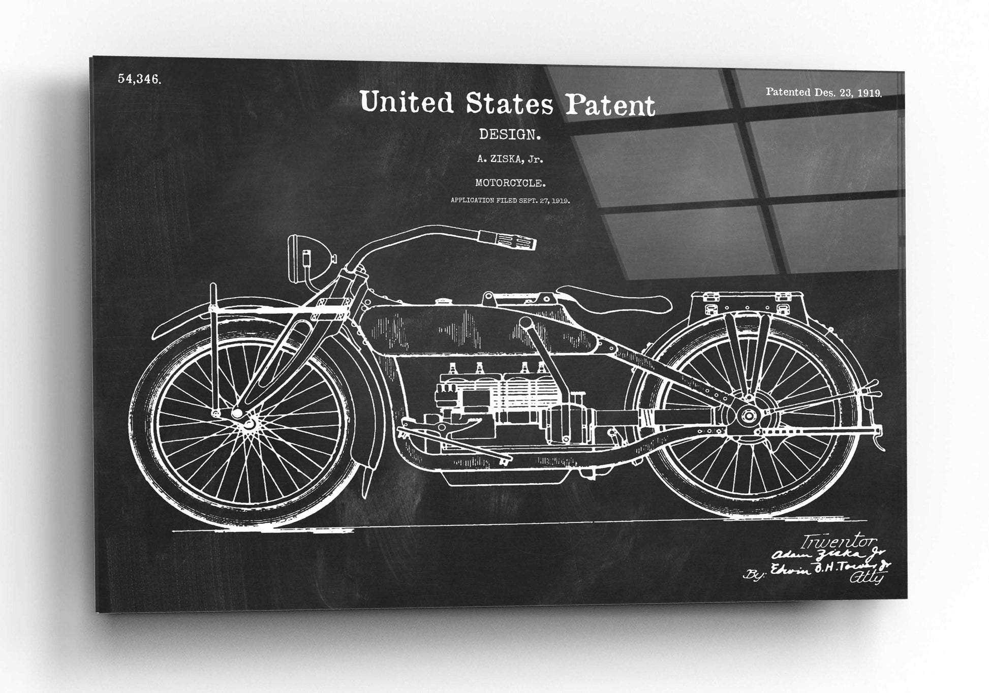 Epic Art 'Vintage Motorcycle Blueprint Patent Chalkboard,' by Acrylic Glass Wall Art,24x16