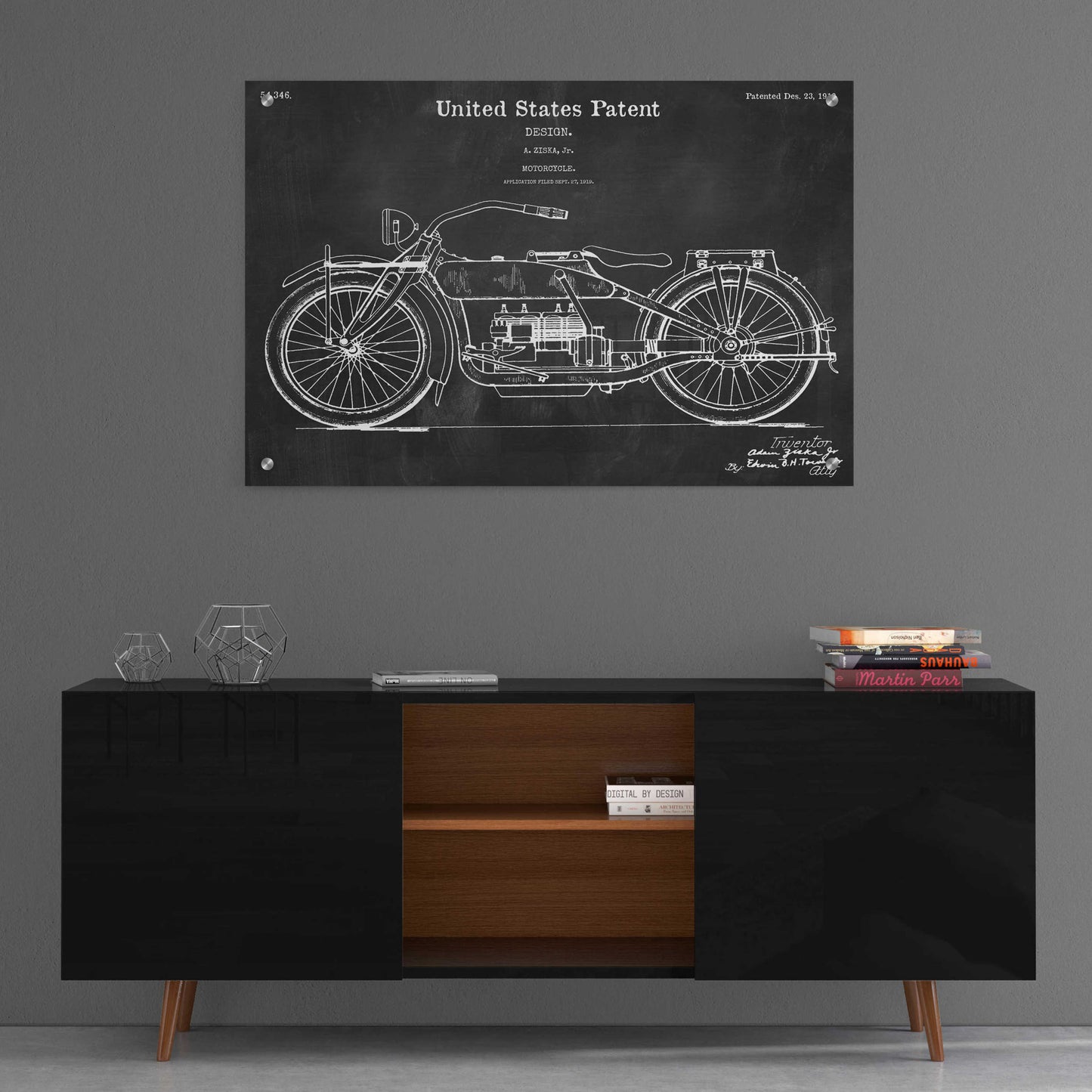 Epic Art 'Vintage Motorcycle Blueprint Patent Chalkboard,' by Acrylic Glass Wall Art,36x24