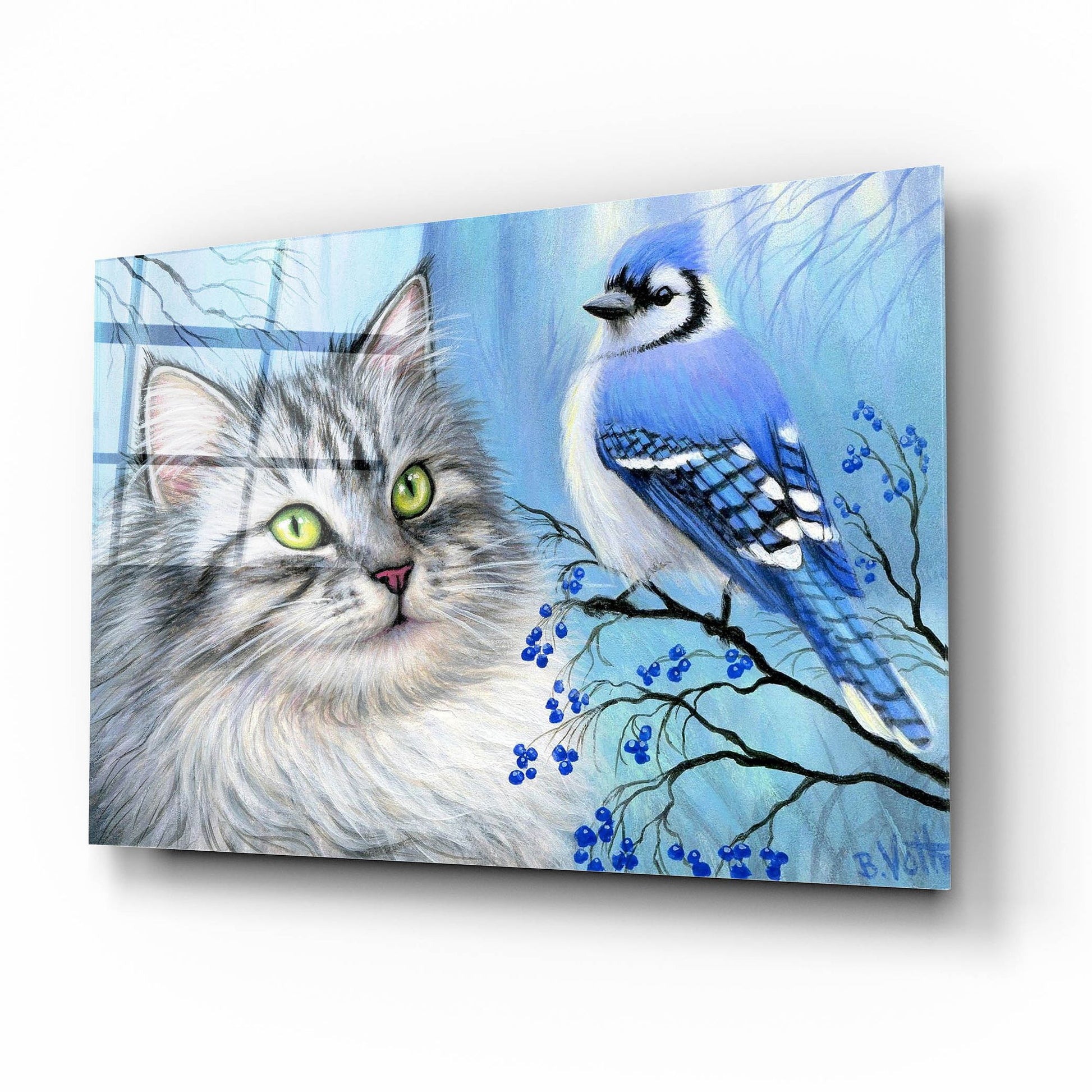 Epic Art 'Blue Winter Friend3' by Bridget Voth, Acrylic Glass Wall Art,16x12