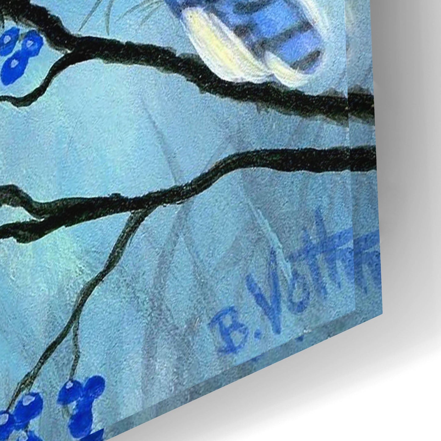 Epic Art 'Blue Winter Friend3' by Bridget Voth, Acrylic Glass Wall Art,24x16