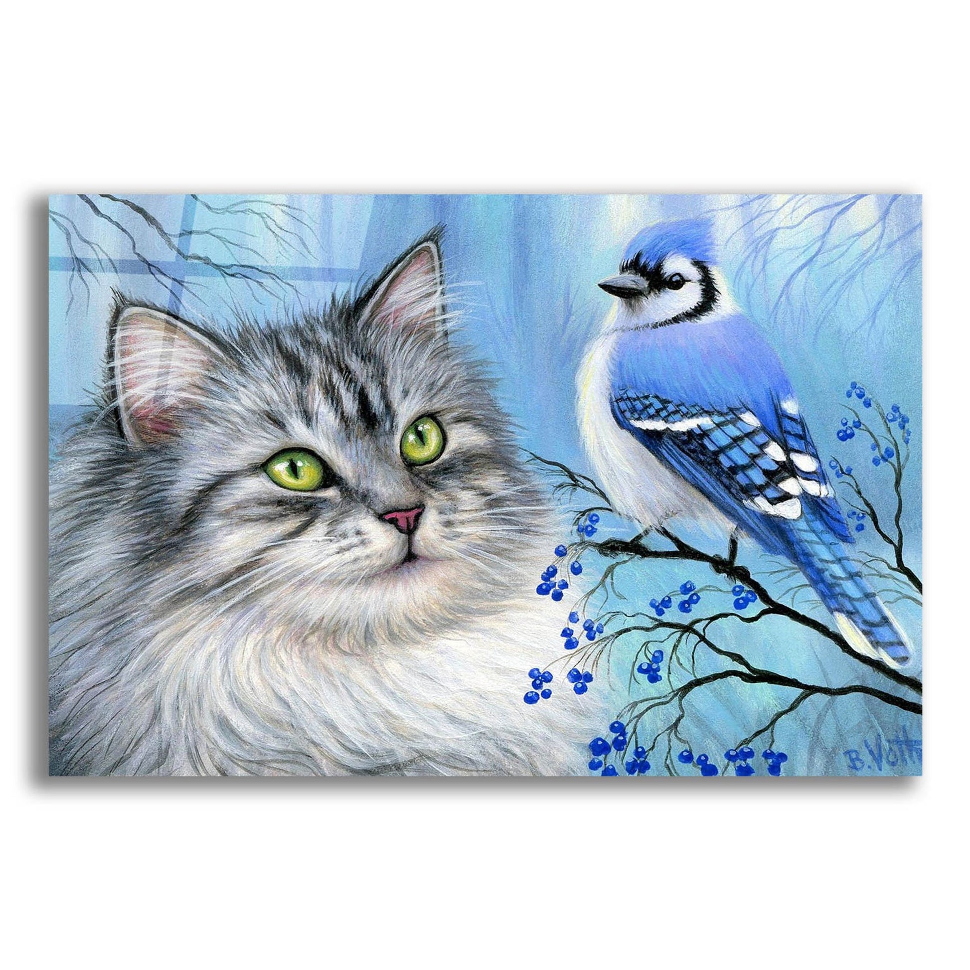 Epic Art 'Blue Winter Friend3' by Bridget Voth, Acrylic Glass Wall Art,24x16