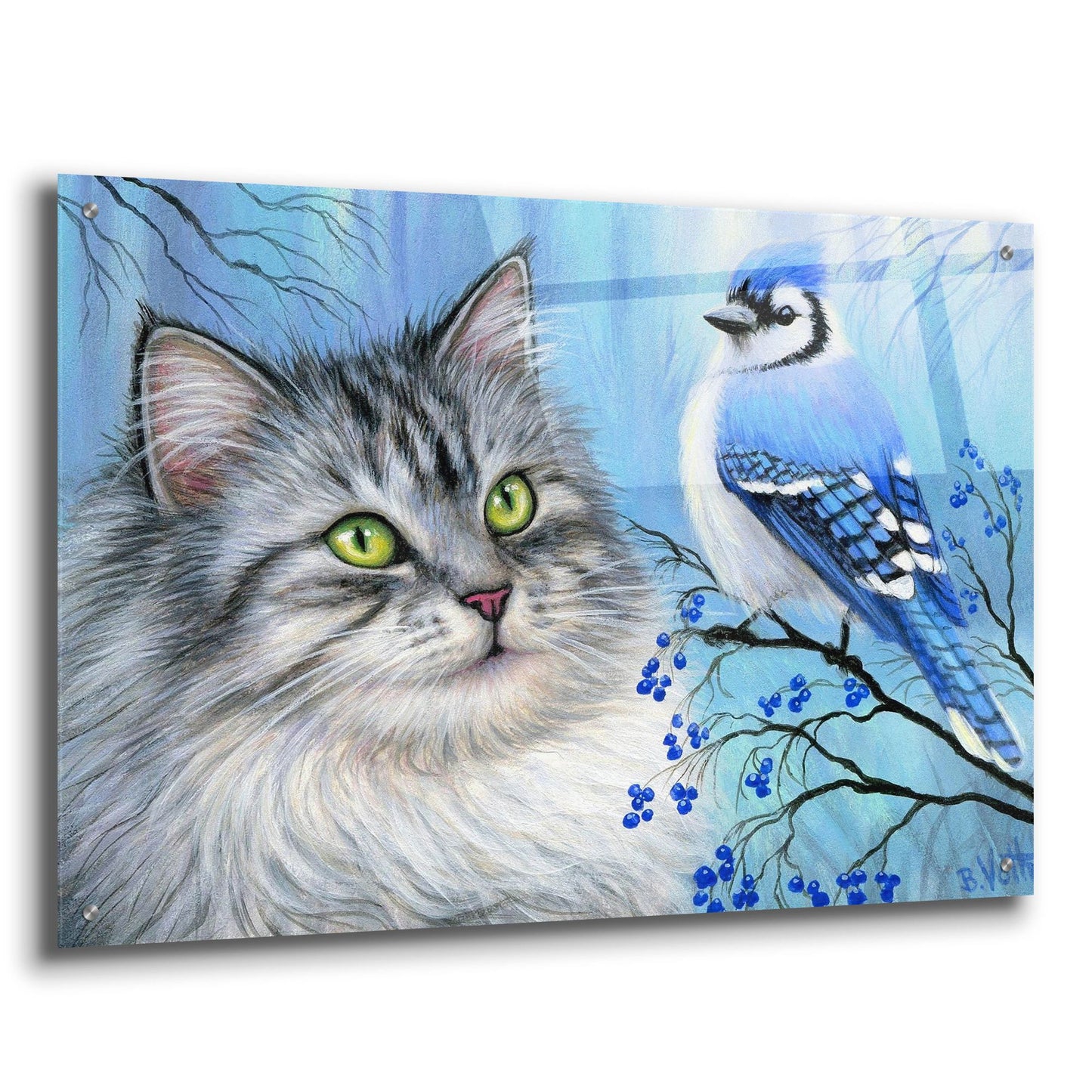 Epic Art 'Blue Winter Friend3' by Bridget Voth, Acrylic Glass Wall Art,36x24