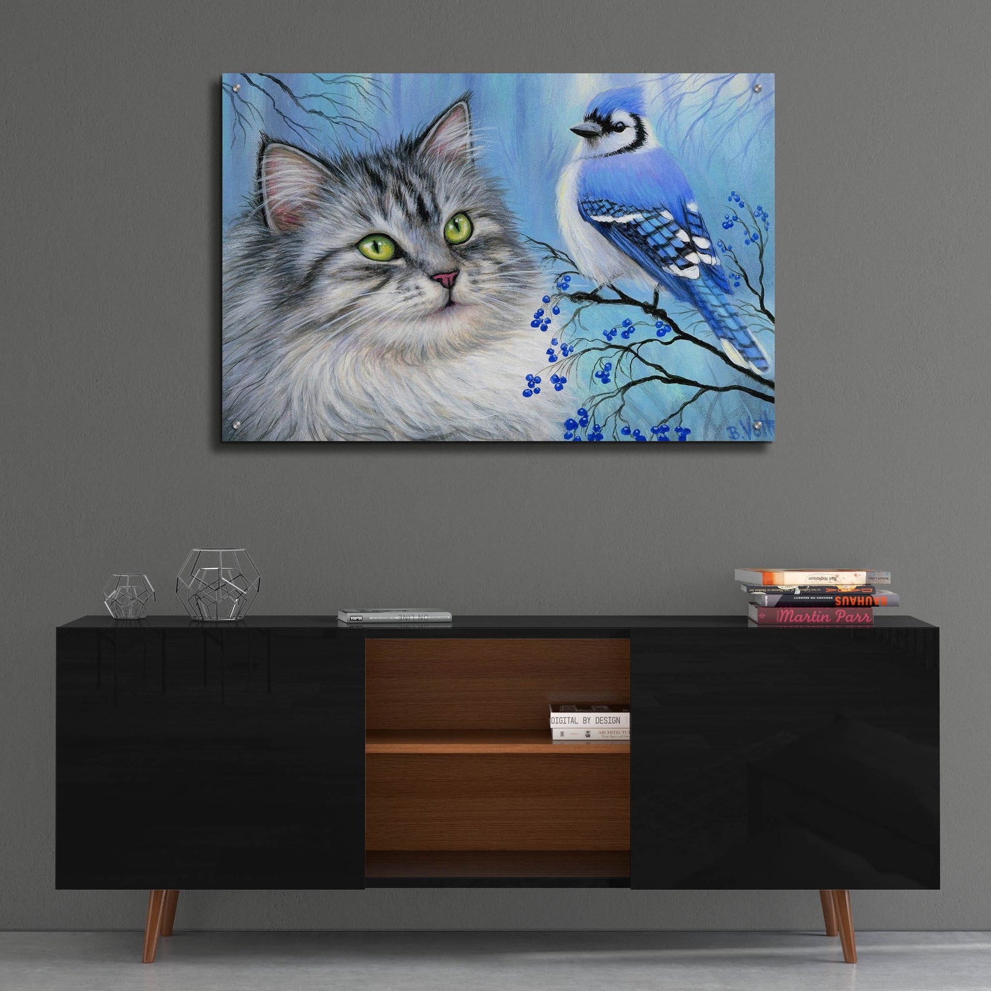 Epic Art 'Blue Winter Friend3' by Bridget Voth, Acrylic Glass Wall Art,36x24