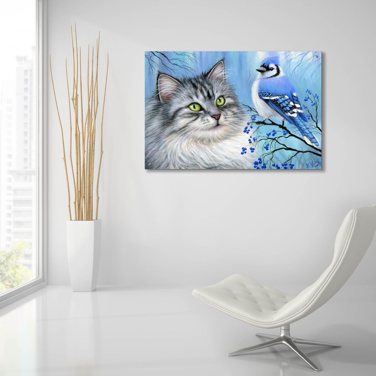 Epic Art 'Blue Winter Friend3' by Bridget Voth, Acrylic Glass Wall Art,36x24