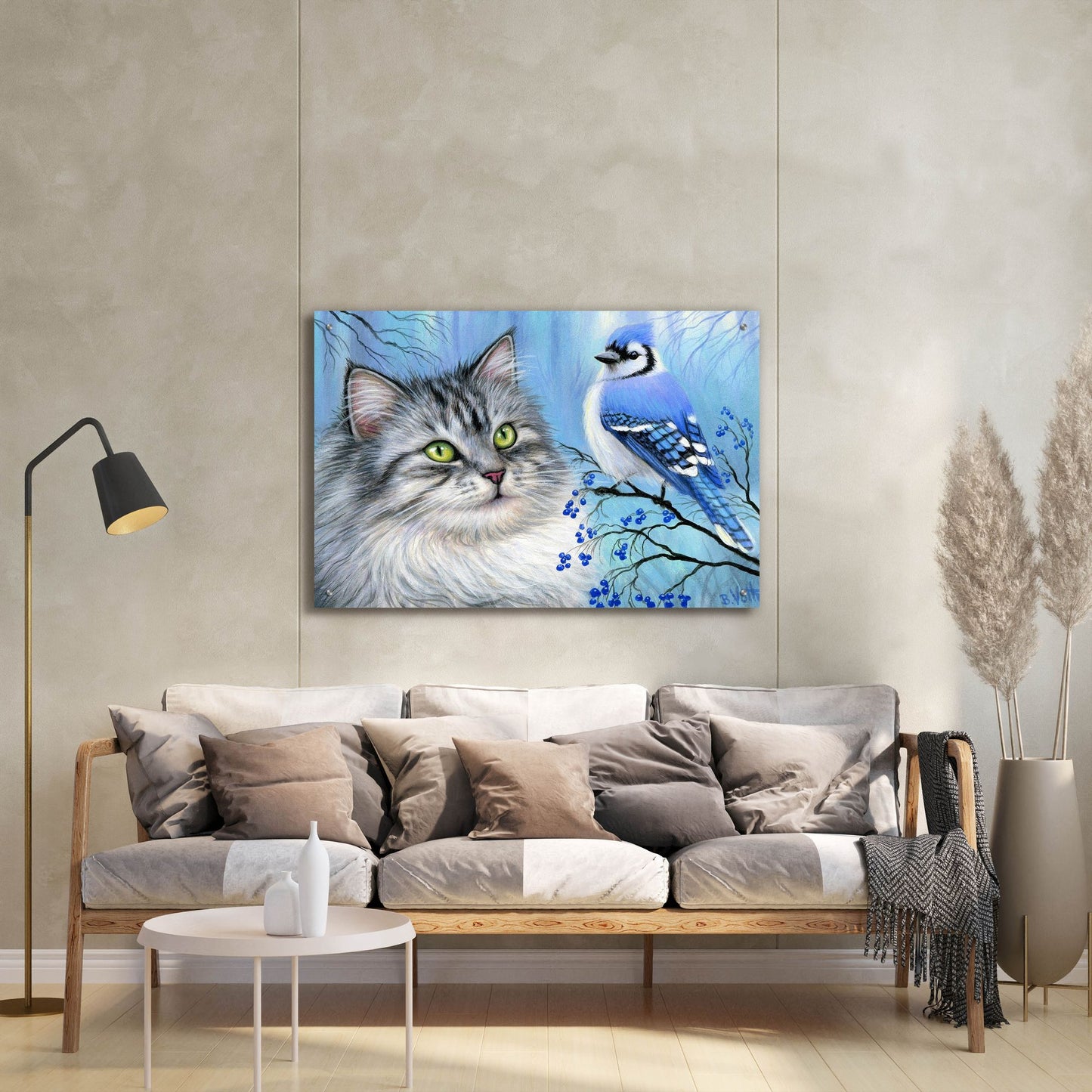 Epic Art 'Blue Winter Friend3' by Bridget Voth, Acrylic Glass Wall Art,36x24