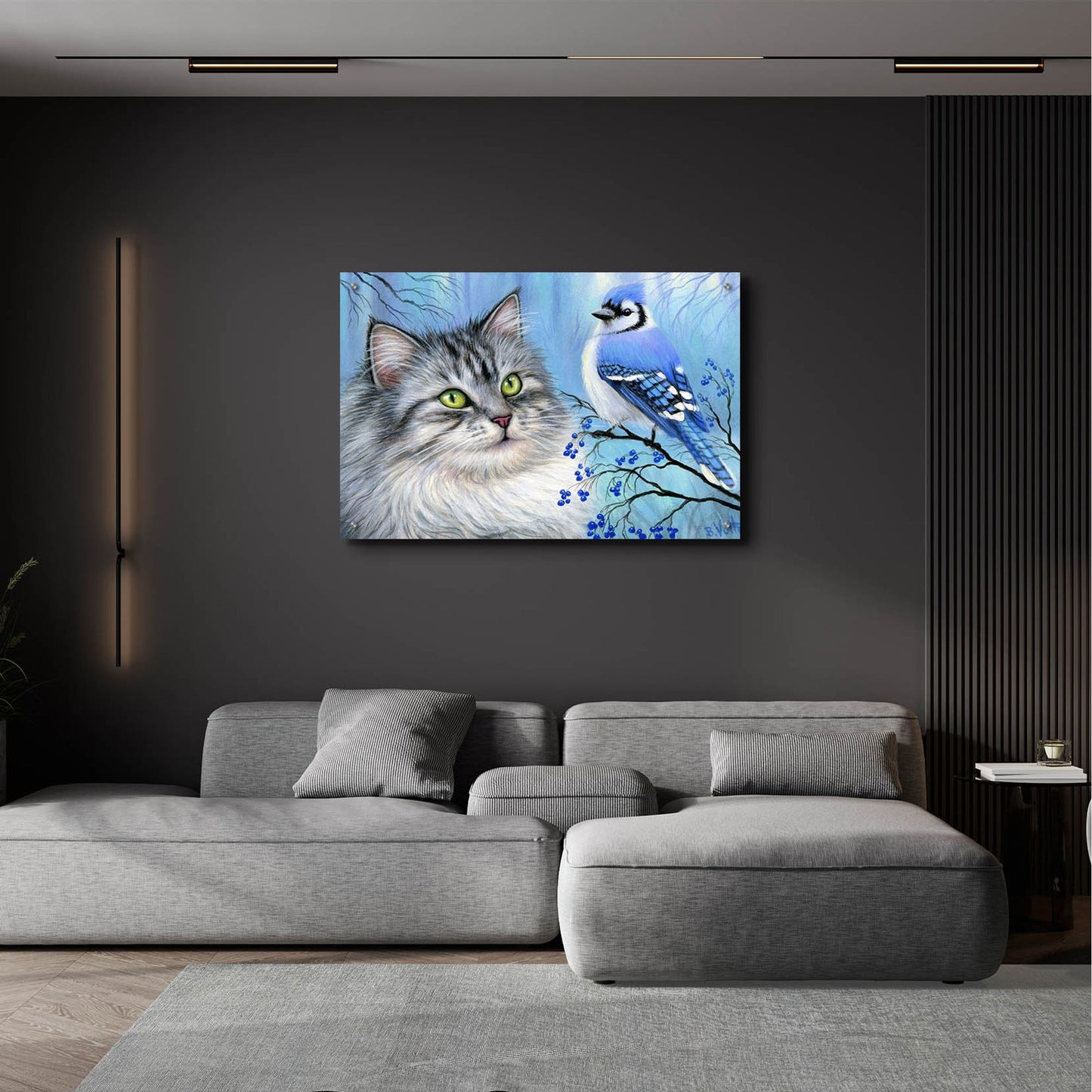 Epic Art 'Blue Winter Friend3' by Bridget Voth, Acrylic Glass Wall Art,36x24