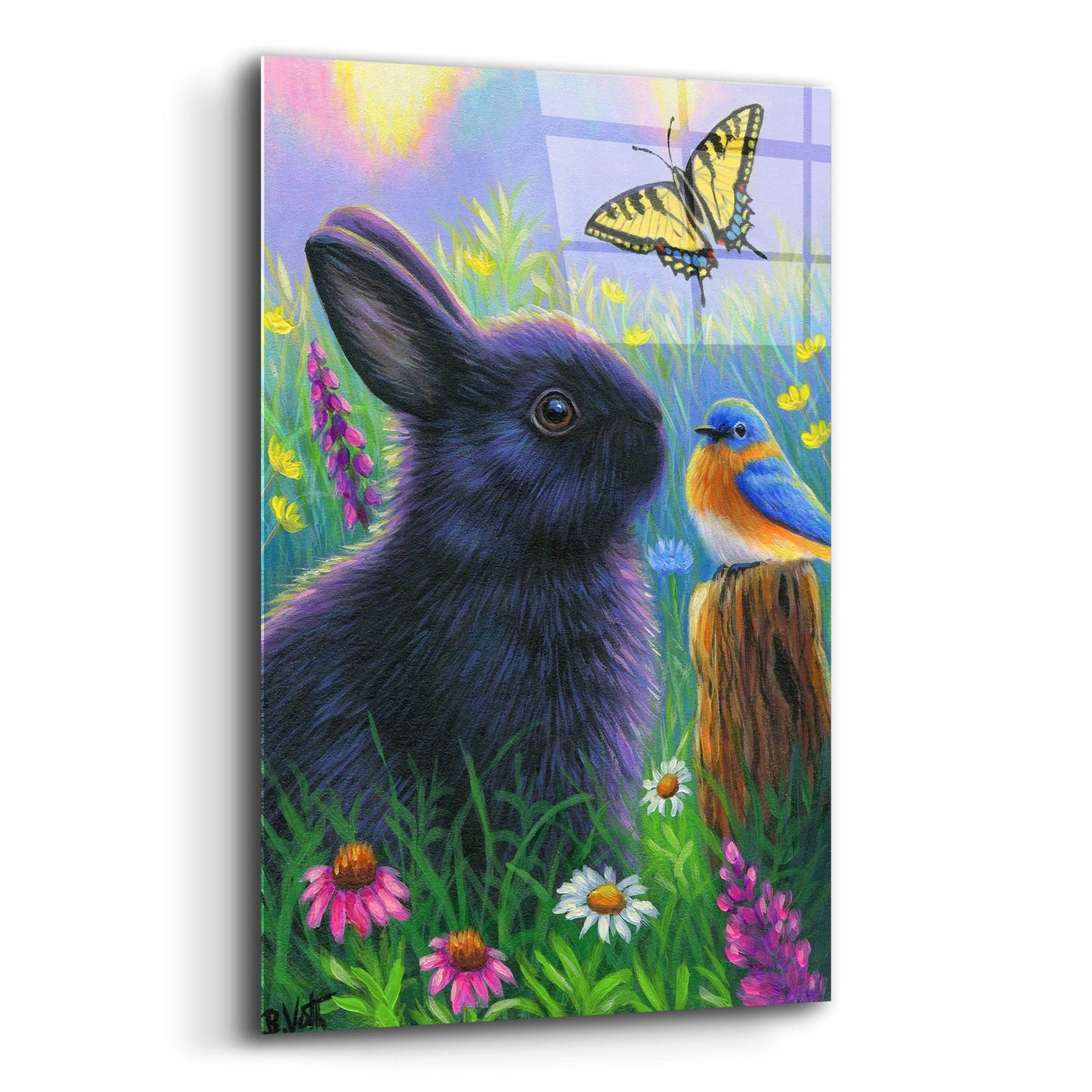 Epic Art 'Morning In Bunny's Garden2' by Bridget Voth, Acrylic Glass Wall Art,12x16