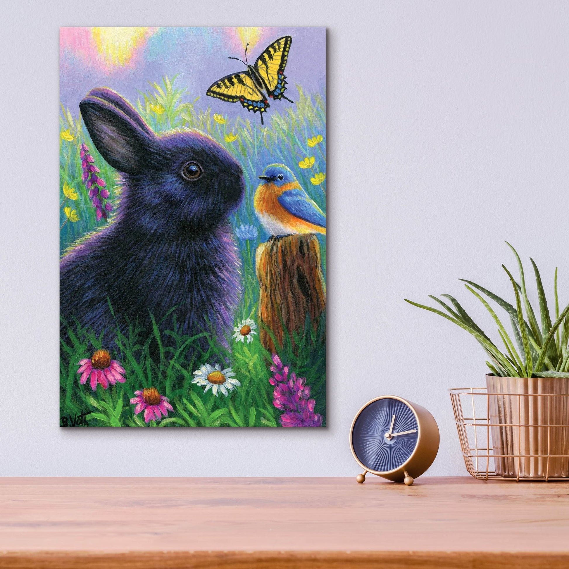 Epic Art 'Morning In Bunny's Garden2' by Bridget Voth, Acrylic Glass Wall Art,12x16