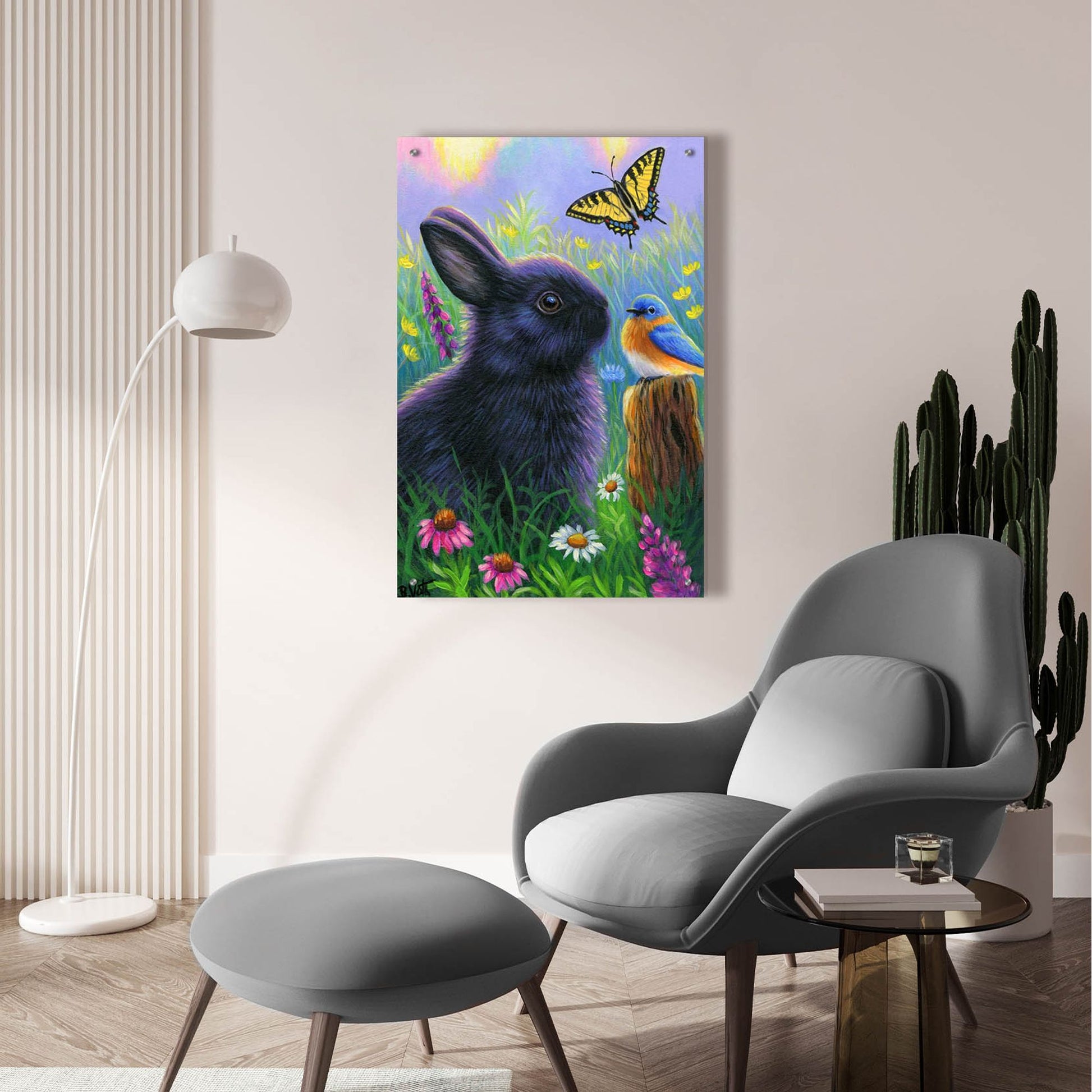 Epic Art 'Morning In Bunny's Garden2' by Bridget Voth, Acrylic Glass Wall Art,24x36