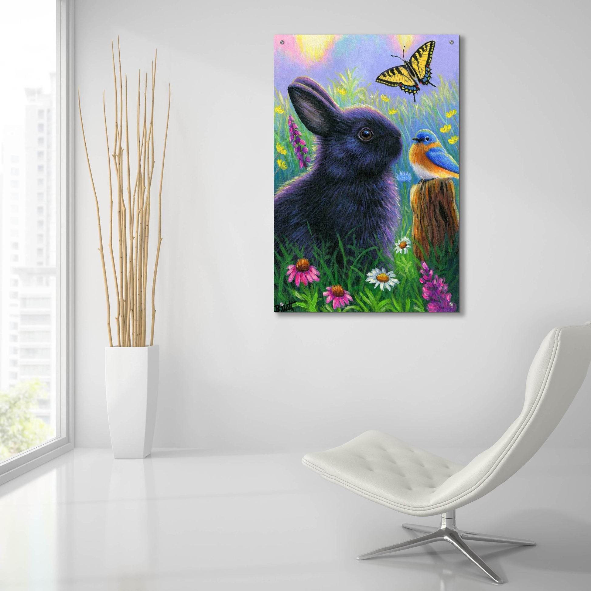 Epic Art 'Morning In Bunny's Garden2' by Bridget Voth, Acrylic Glass Wall Art,24x36