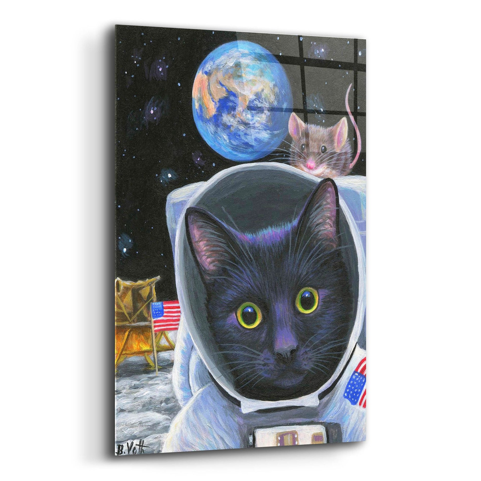 Epic Art 'One Small Step For Feline' by Bridget Voth, Acrylic Glass Wall Art,12x16