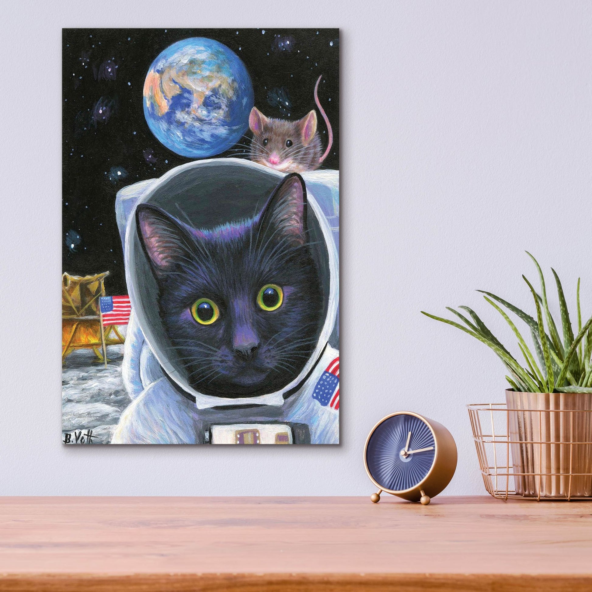 Epic Art 'One Small Step For Feline' by Bridget Voth, Acrylic Glass Wall Art,12x16