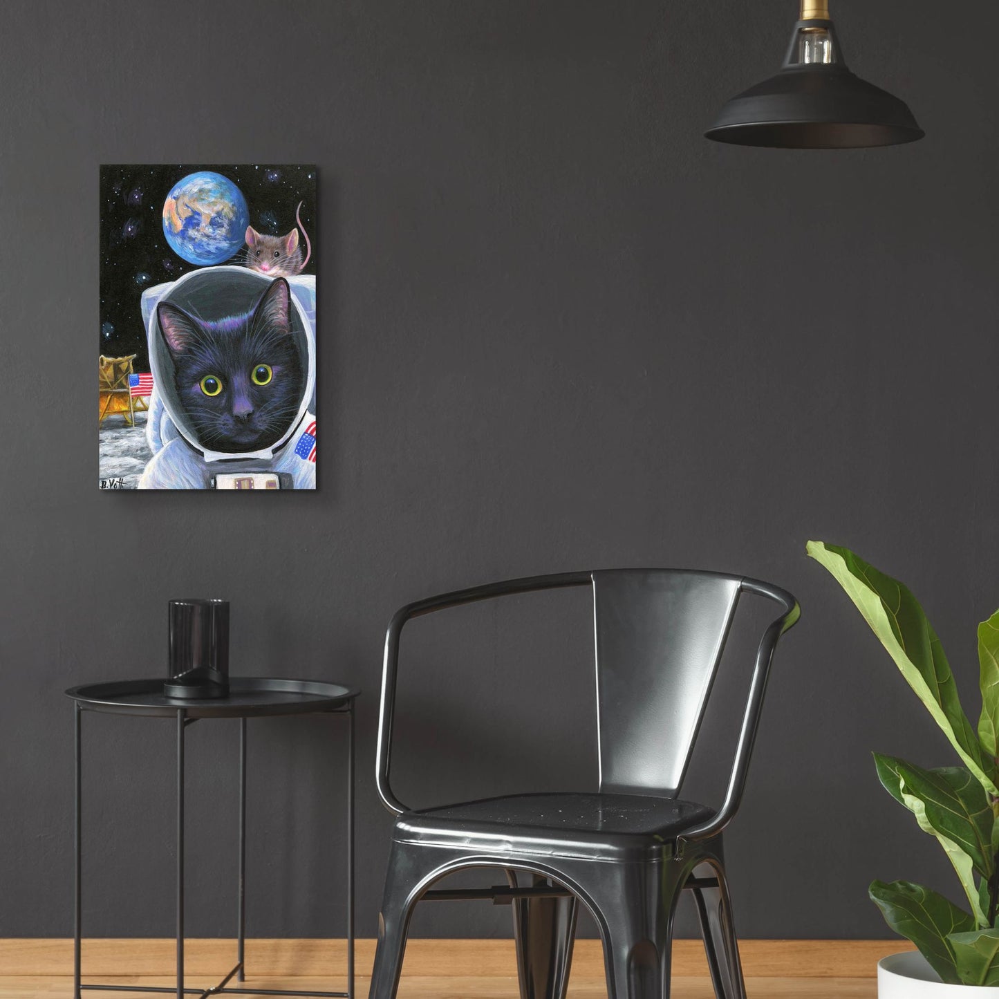 Epic Art 'One Small Step For Feline' by Bridget Voth, Acrylic Glass Wall Art,16x24