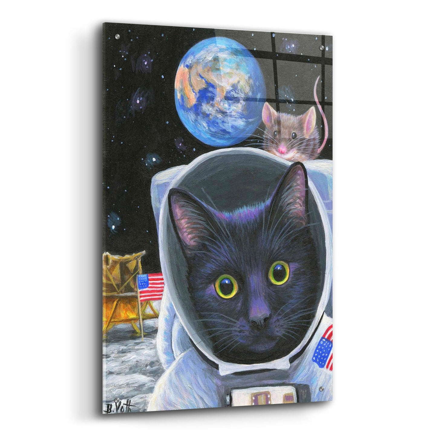 Epic Art 'One Small Step For Feline' by Bridget Voth, Acrylic Glass Wall Art,24x36