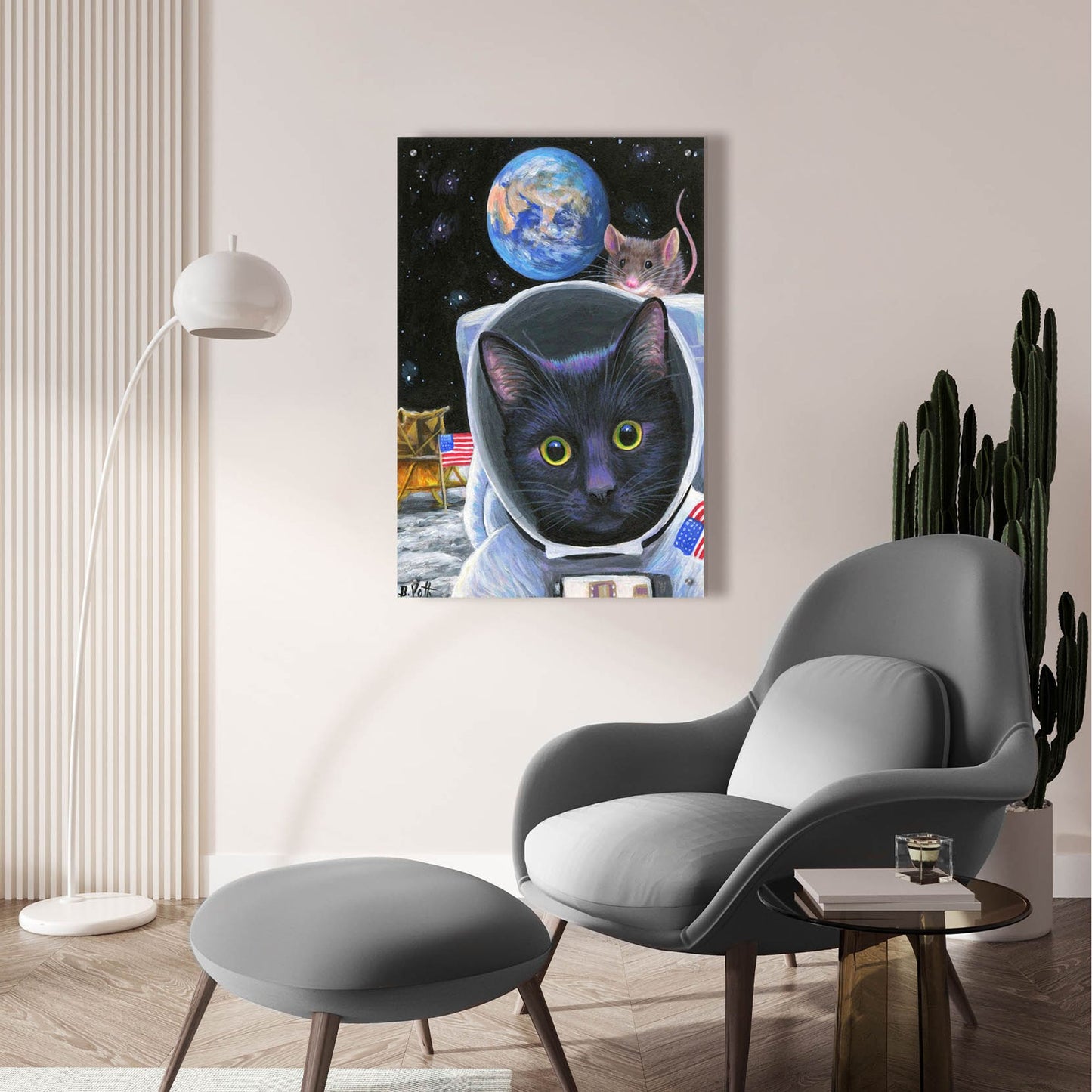 Epic Art 'One Small Step For Feline' by Bridget Voth, Acrylic Glass Wall Art,24x36