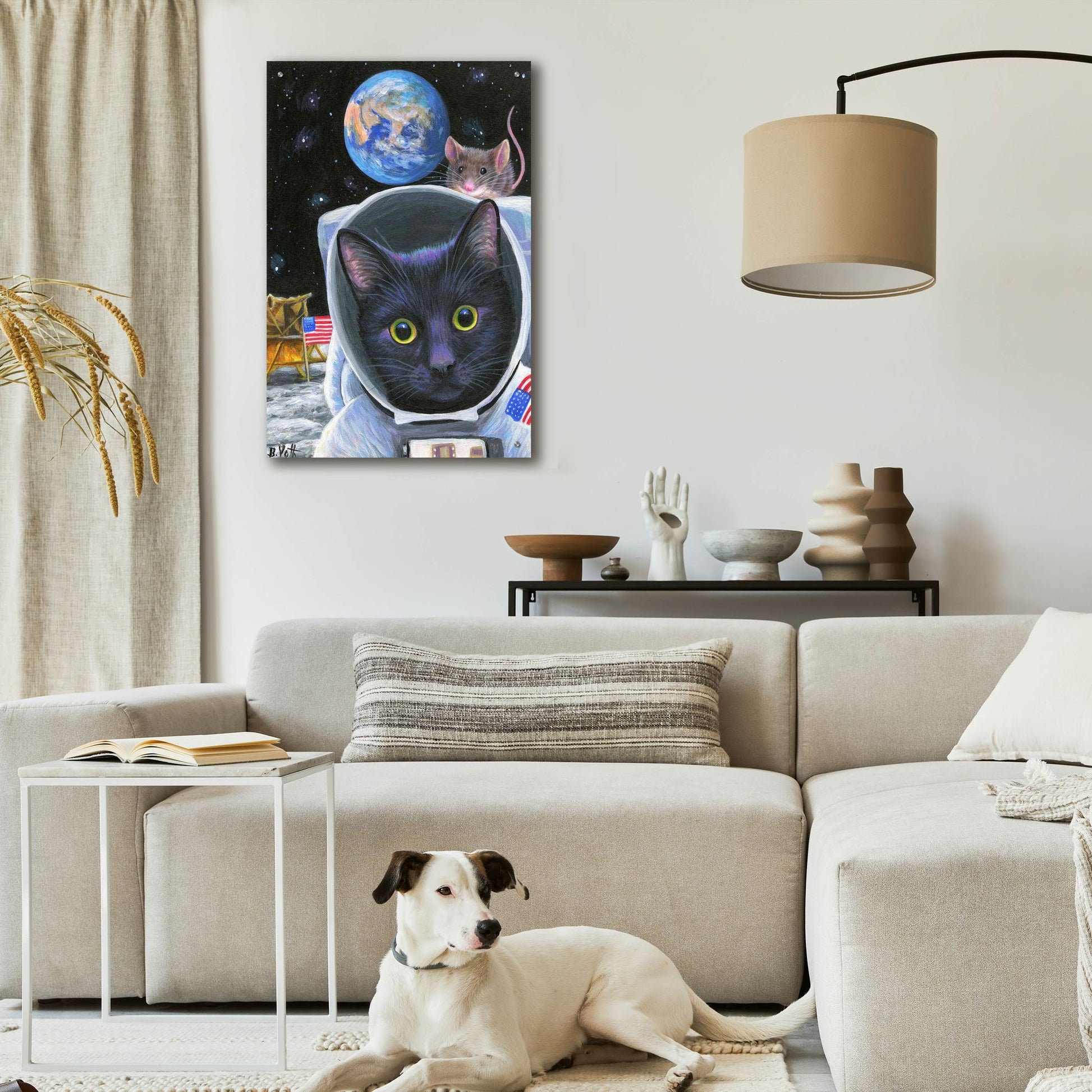 Epic Art 'One Small Step For Feline' by Bridget Voth, Acrylic Glass Wall Art,24x36