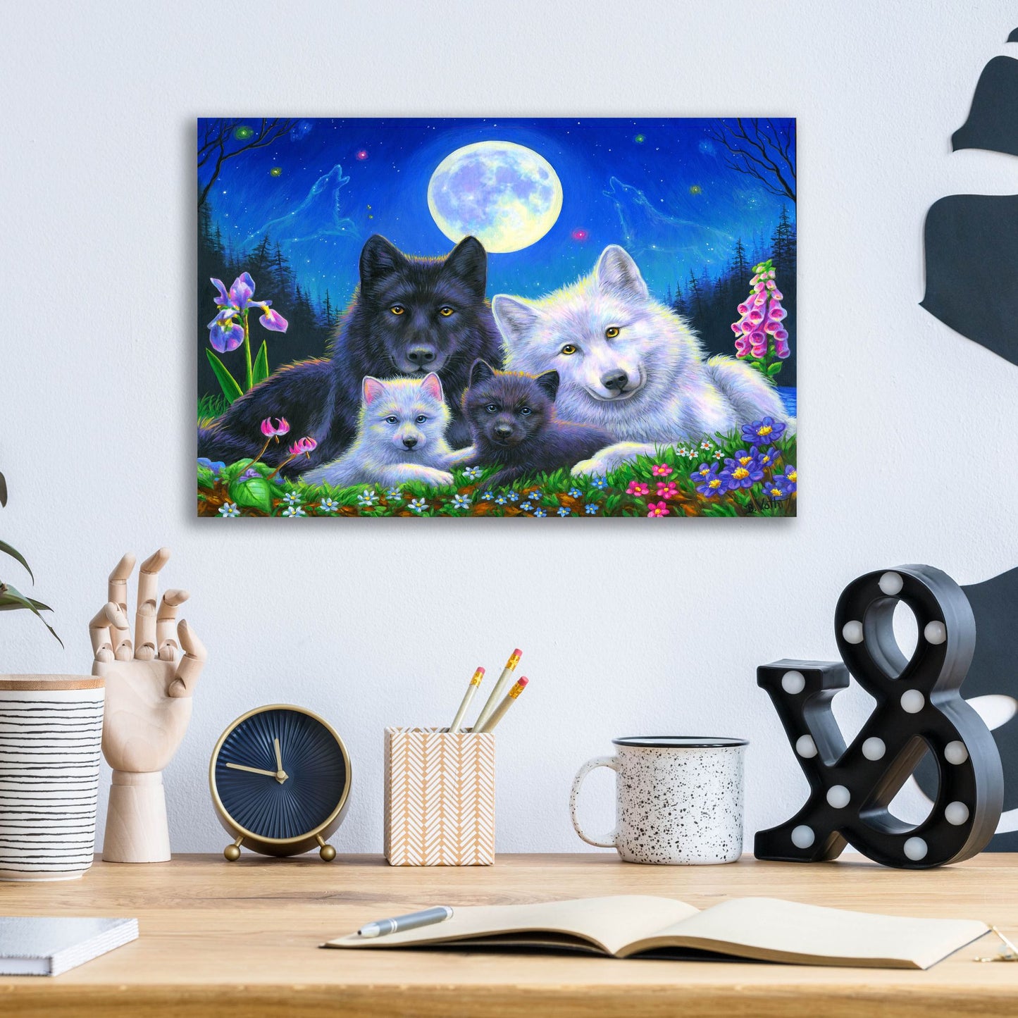 Epic Art 'Howling Moon' by Bridget Voth, Acrylic Glass Wall Art,16x12